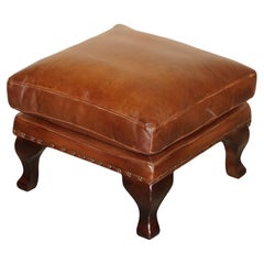 Vintage TETRAD BROWN LEATHER LARGE FOOTSTOOL LARGE ENoUGH FOR TWO PEOPLE TO SHARE