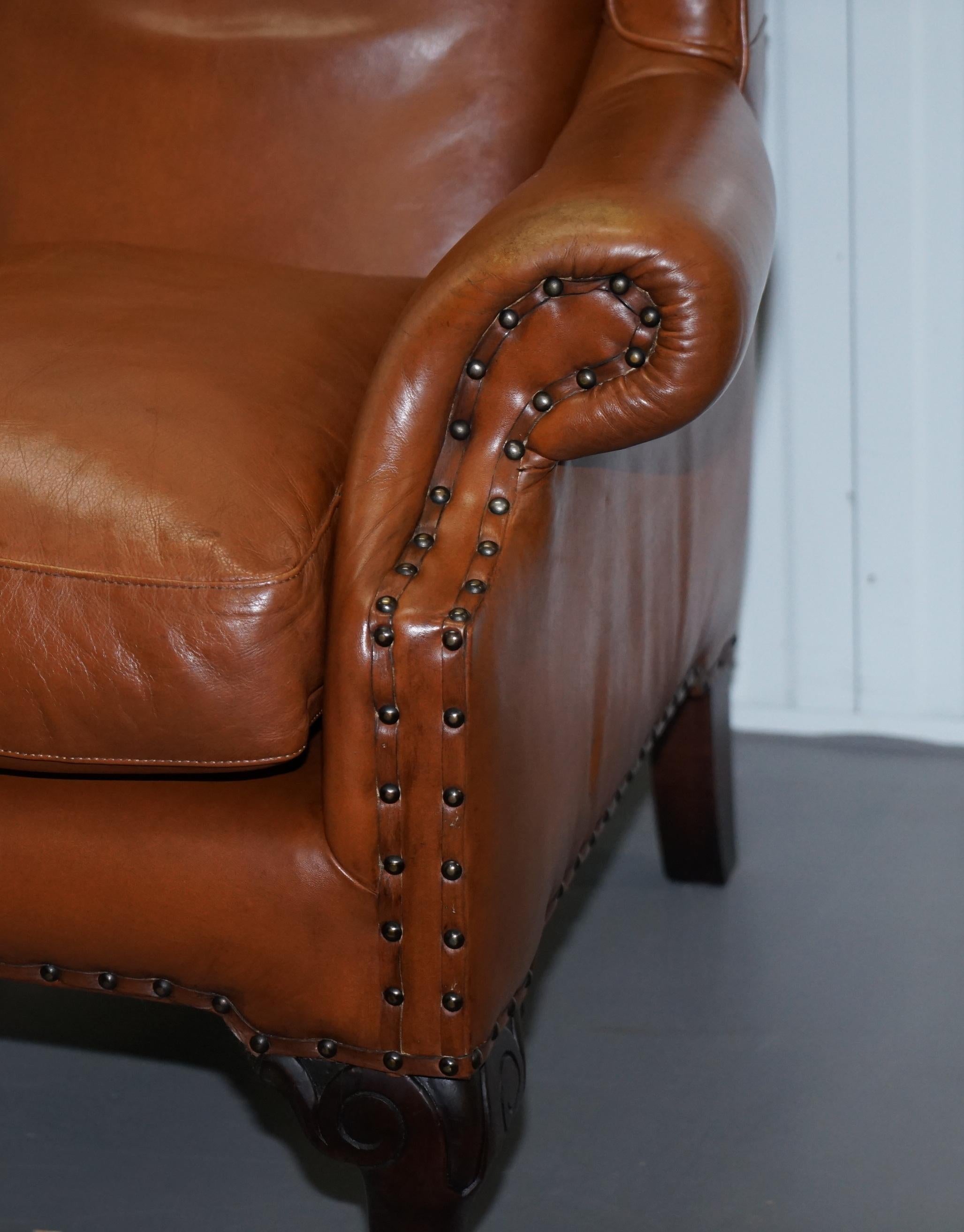 Tetrad Compton Brown Leather Claw and Ball Foot Armchair John Lewis 2
