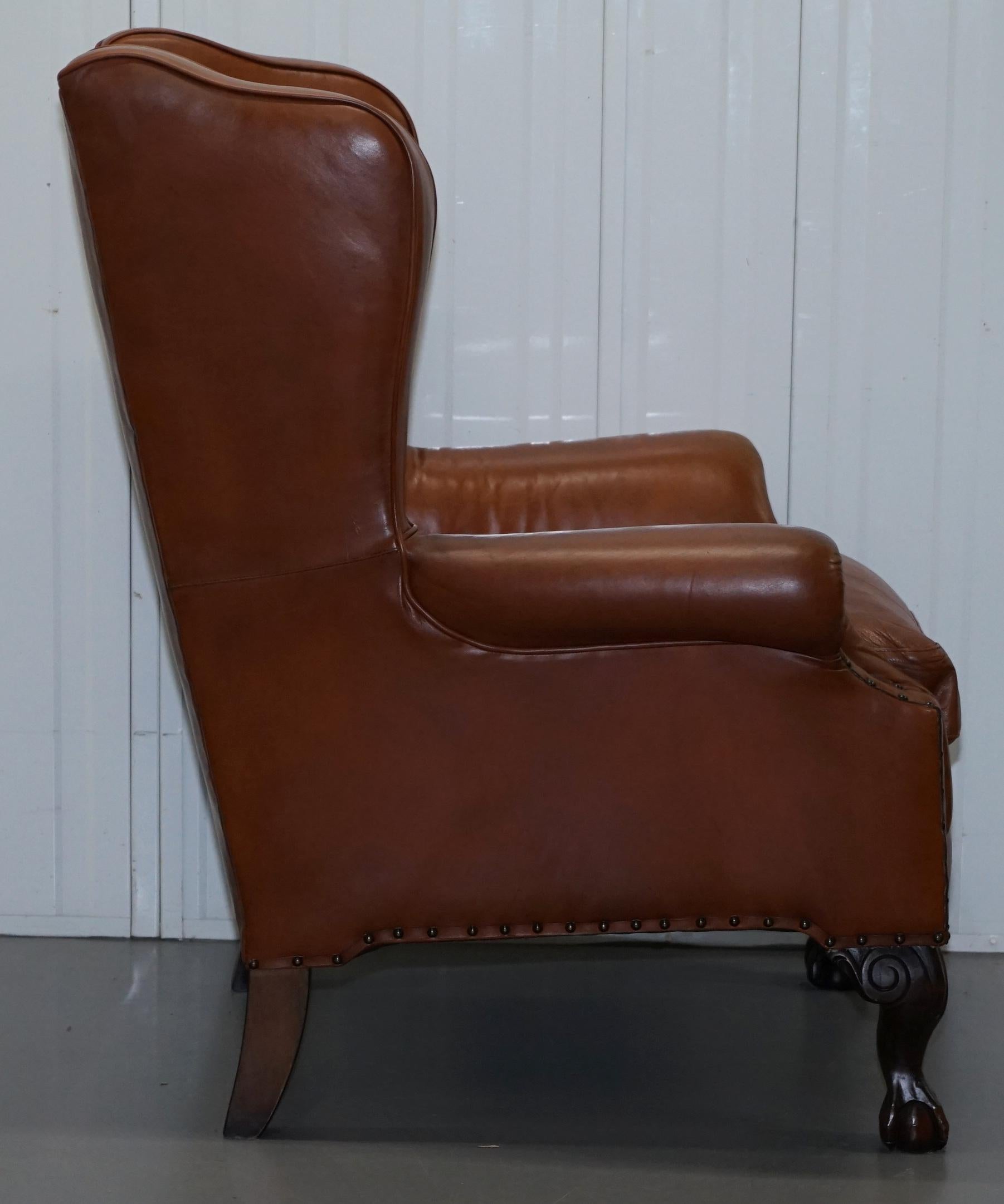 Tetrad Compton Brown Leather Claw and Ball Foot Armchair John Lewis 4