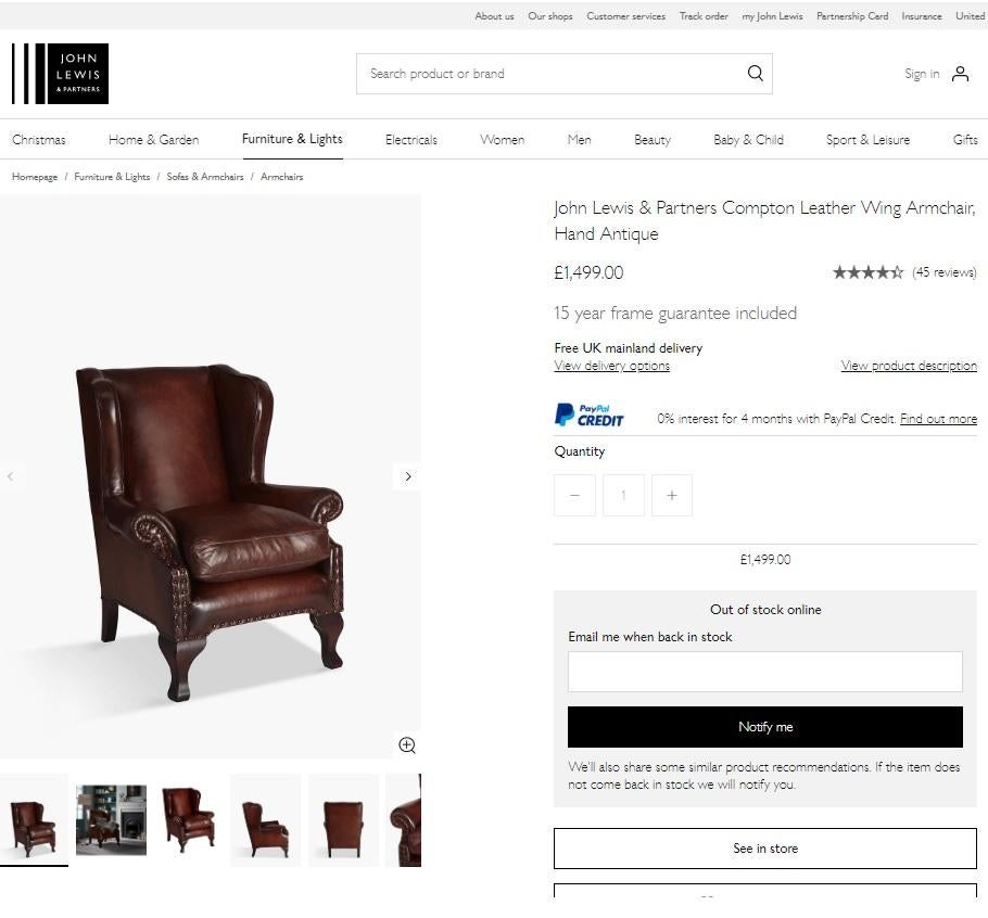 We are delighted to this lovely RRP £1499 Tetrad Compton brown leather wingback armchair retailed through John Lewis

A good looking and very comfortable wingback armchair, the seat cushion is feather filled

We have cleaned waxed and polished