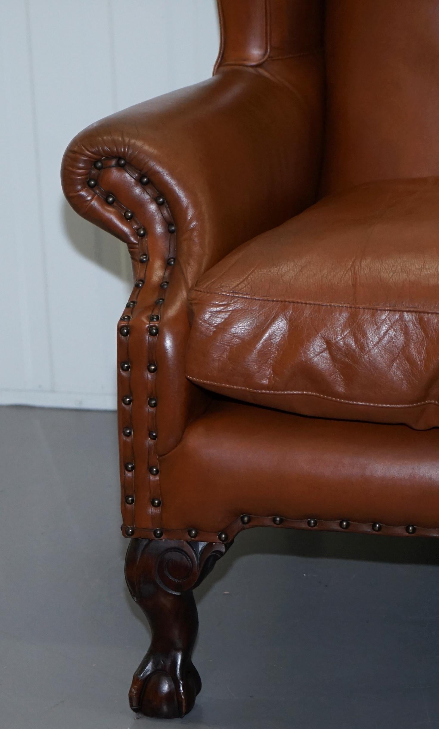 Hand-Crafted Tetrad Compton Brown Leather Claw and Ball Foot Armchair John Lewis