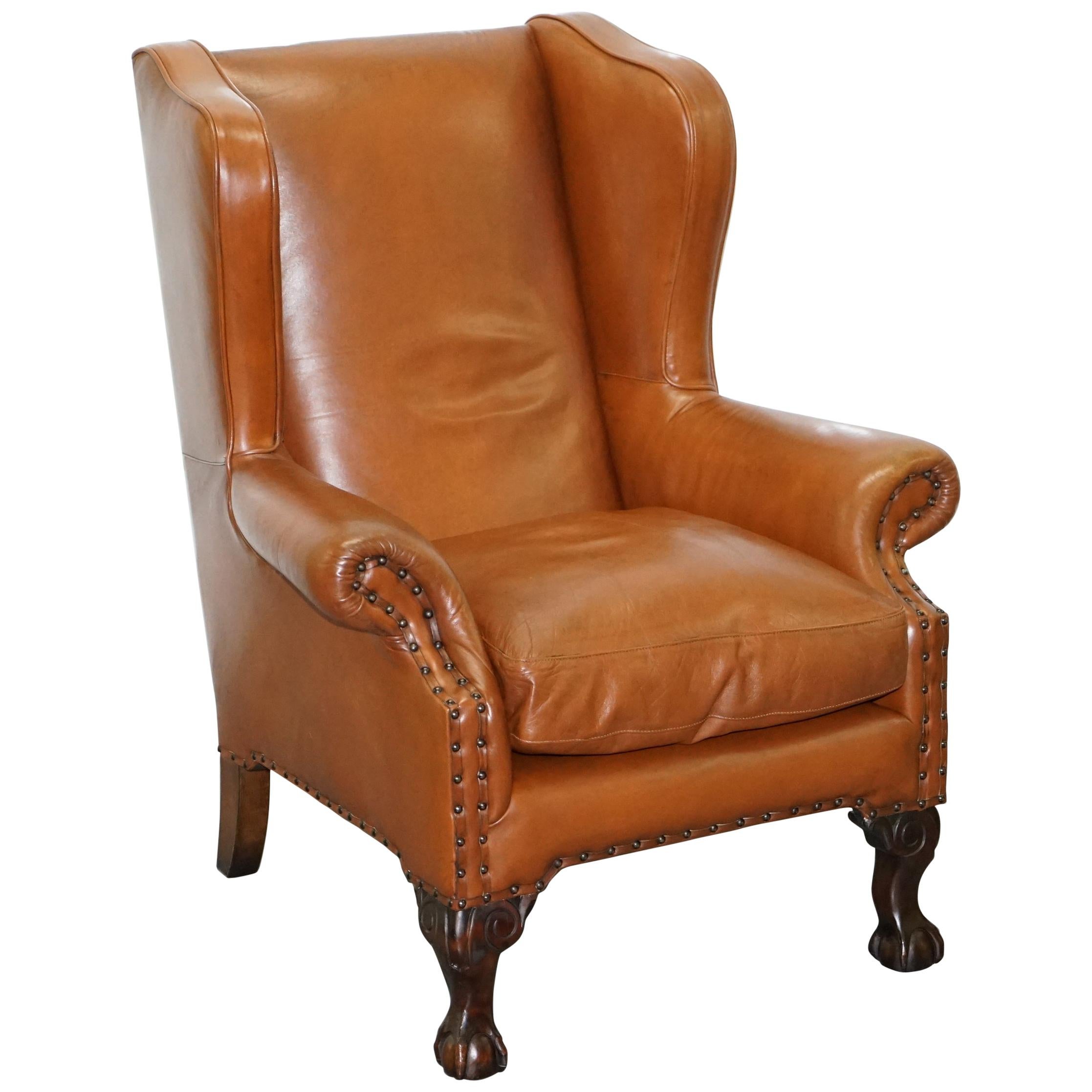 Tetrad Compton Brown Leather Claw and Ball Foot Armchair John Lewis