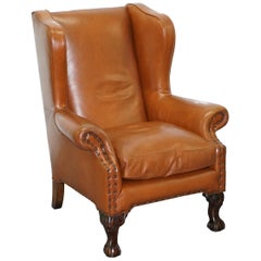 Tetrad Compton Fauteuil en cuir brun avec pieds en forme de griffe et de boule John Lewis