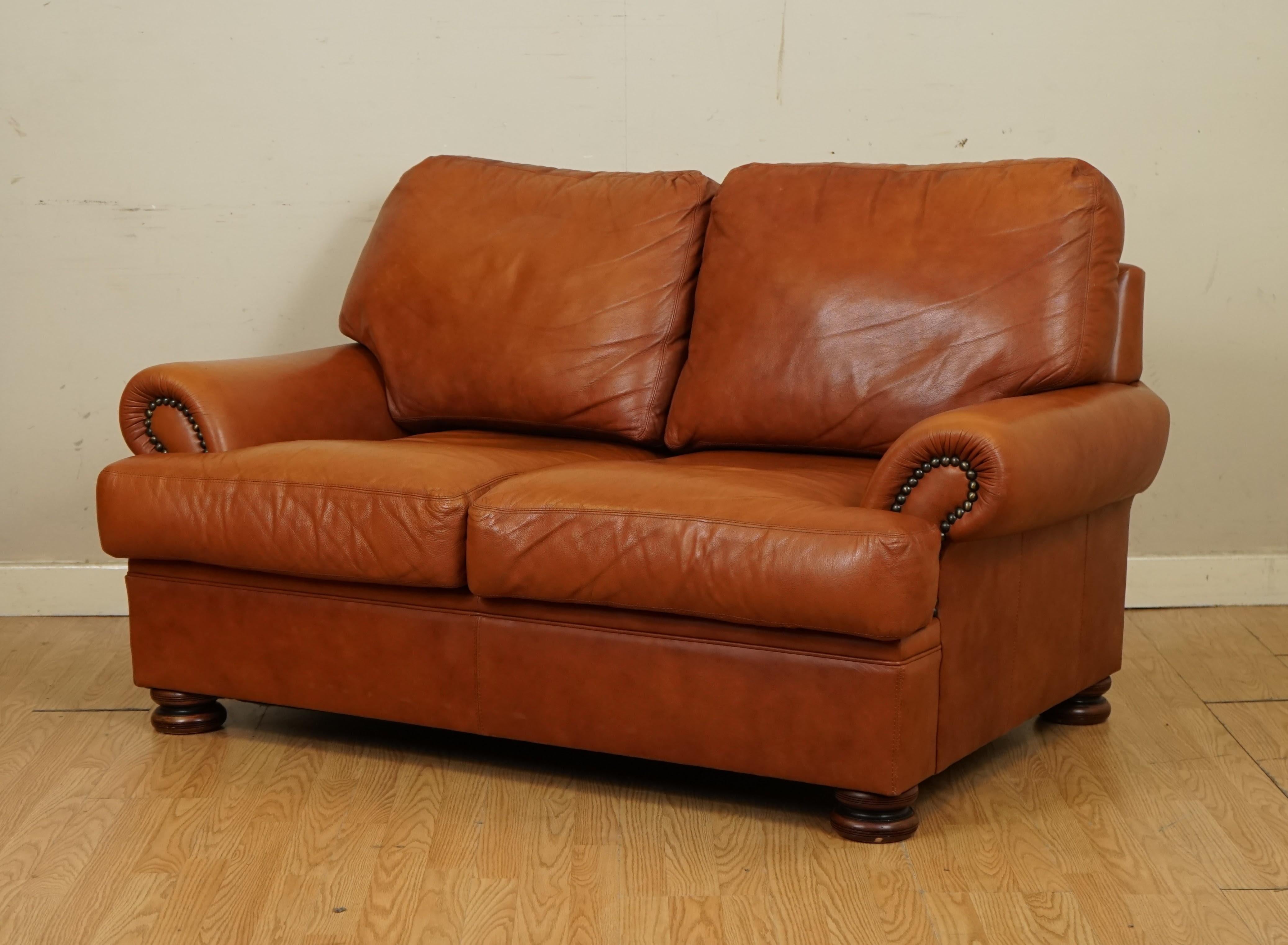 2 seater tan leather sofa