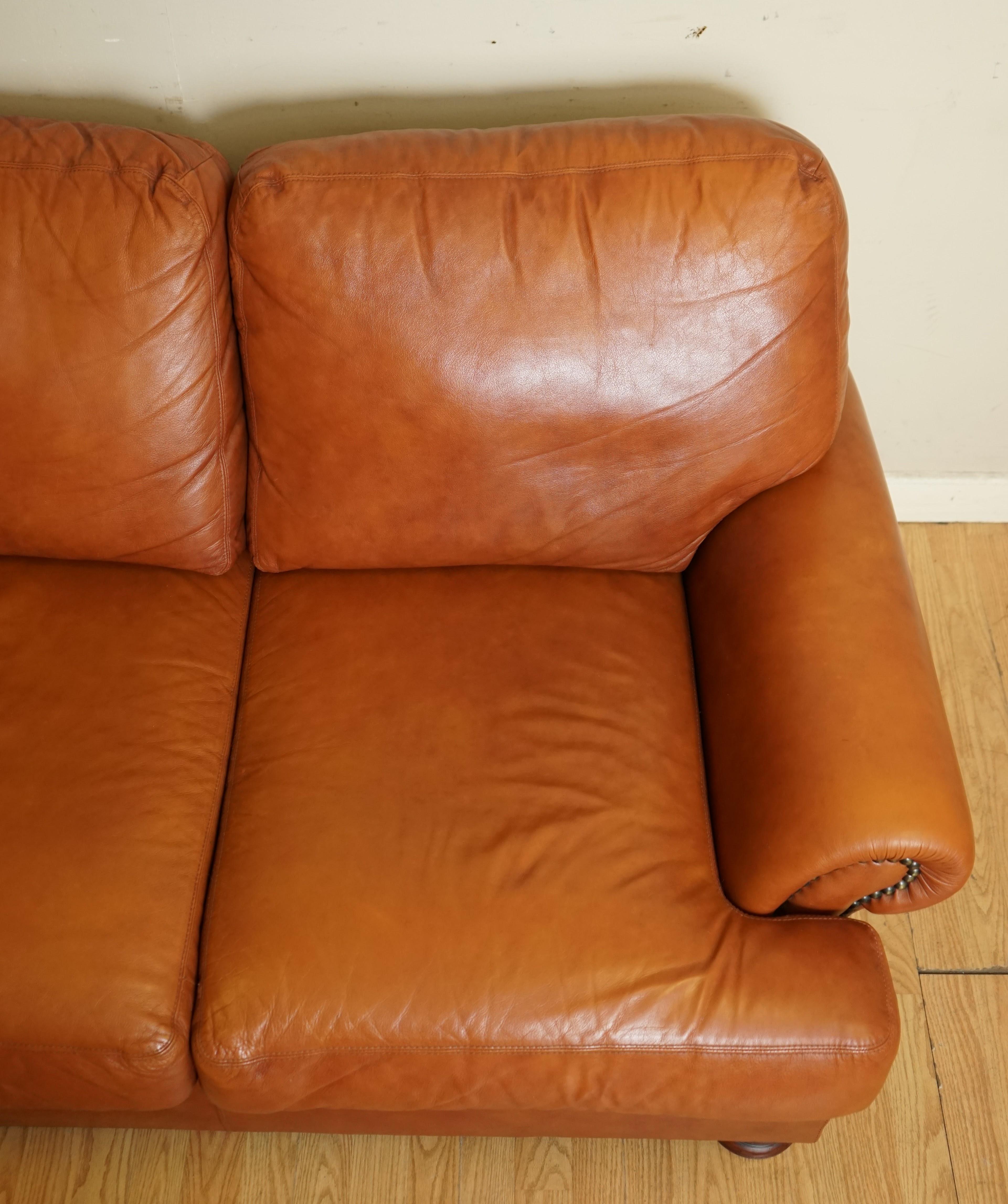 Hand-Crafted Tetrad Cordoba Retailed by John Lewis Two Seater Tan Leather Sofa