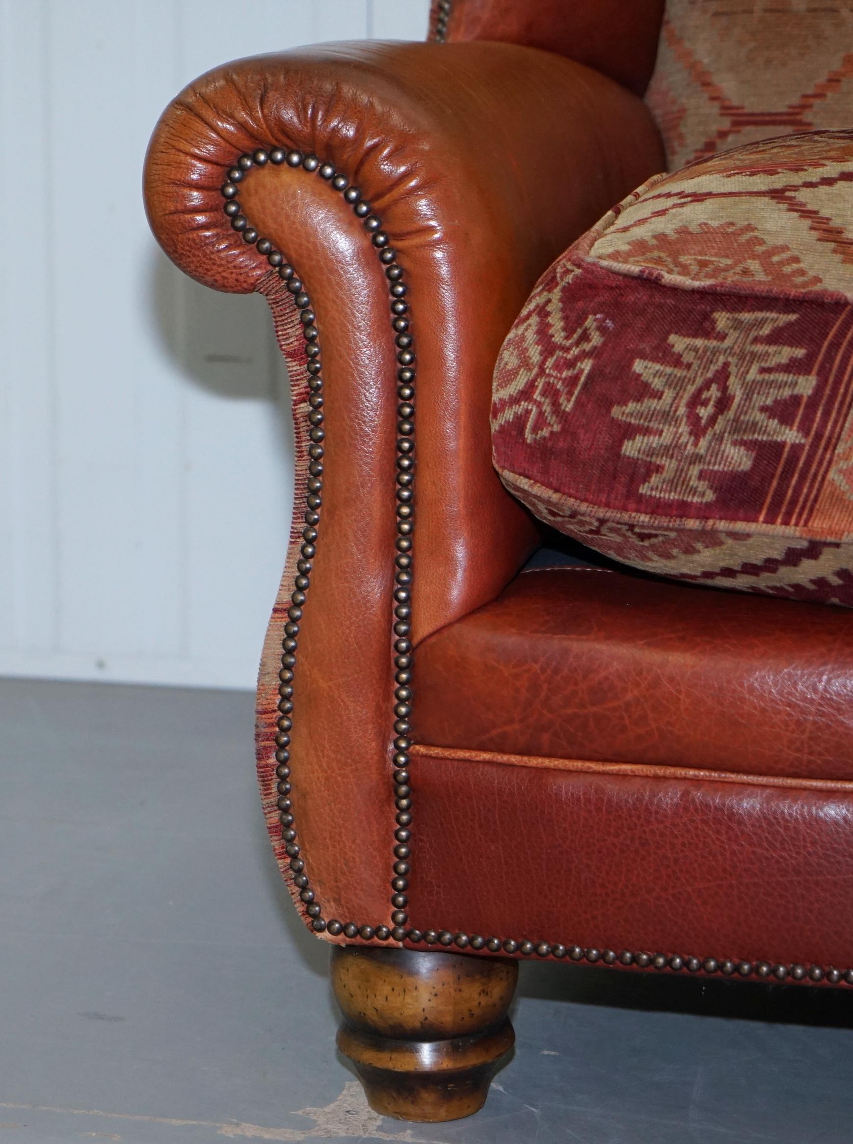 Tetrad Eastwood Brown Leather and Kilim Upholstery Armchair Lovely 1