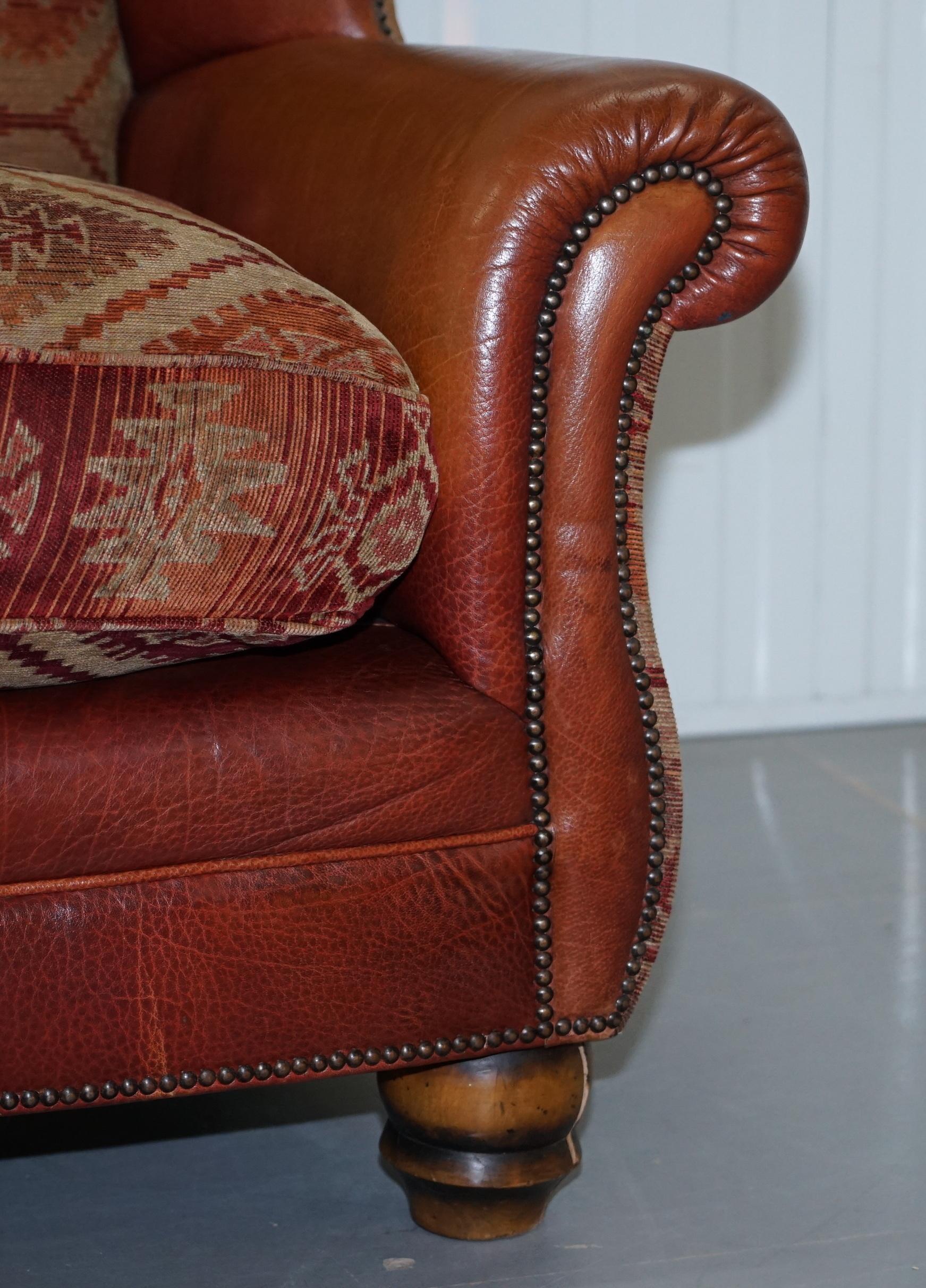 Tetrad Eastwood Brown Leather and Kilim Upholstery Armchair Lovely 2
