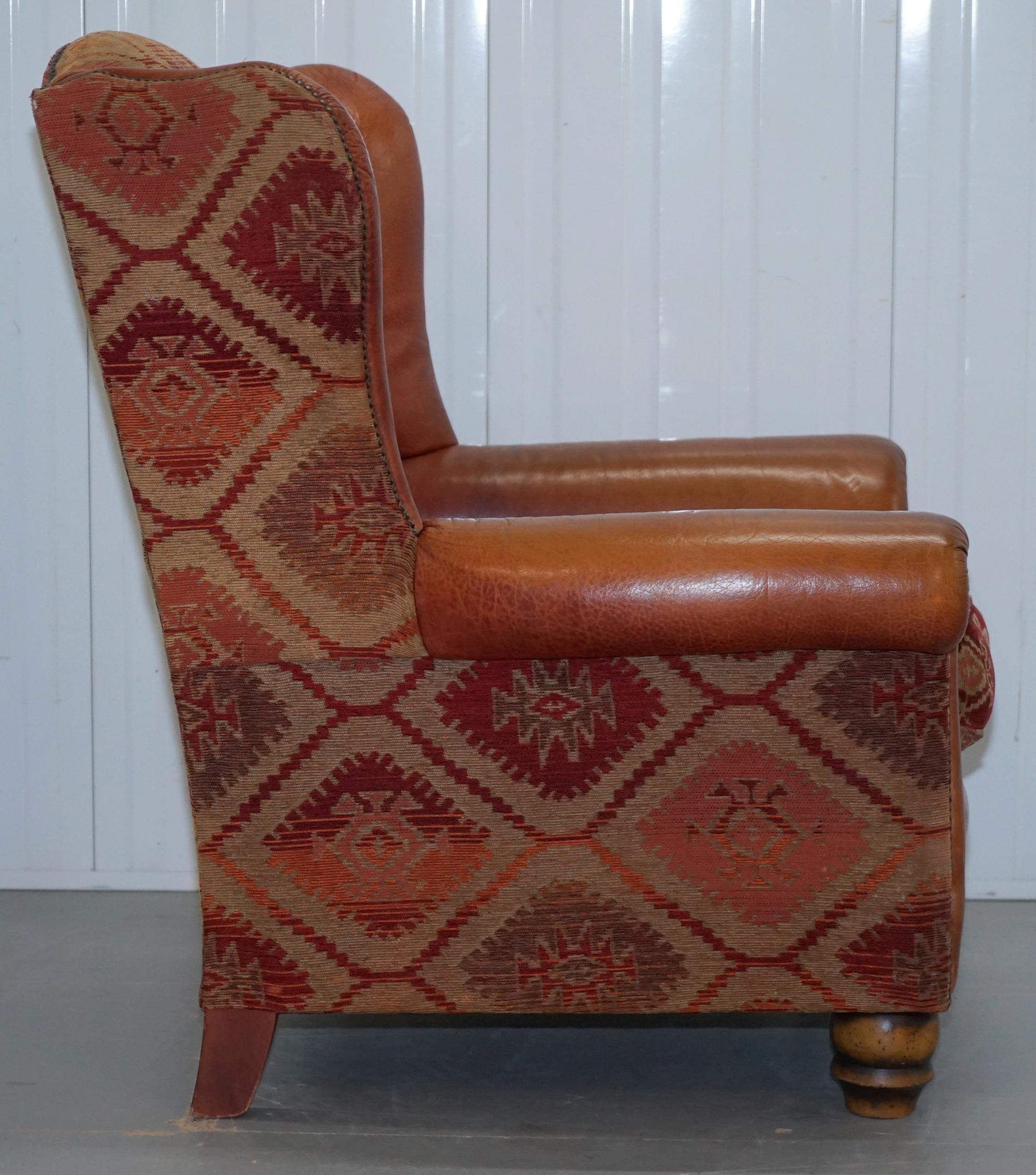 Tetrad Eastwood Brown Leather and Kilim Upholstery Armchair Lovely 4