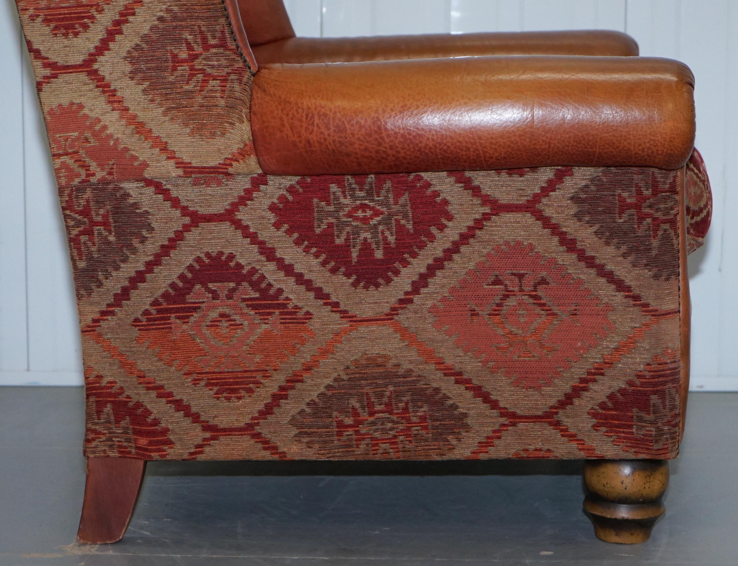 Tetrad Eastwood Brown Leather and Kilim Upholstery Armchair Lovely 5