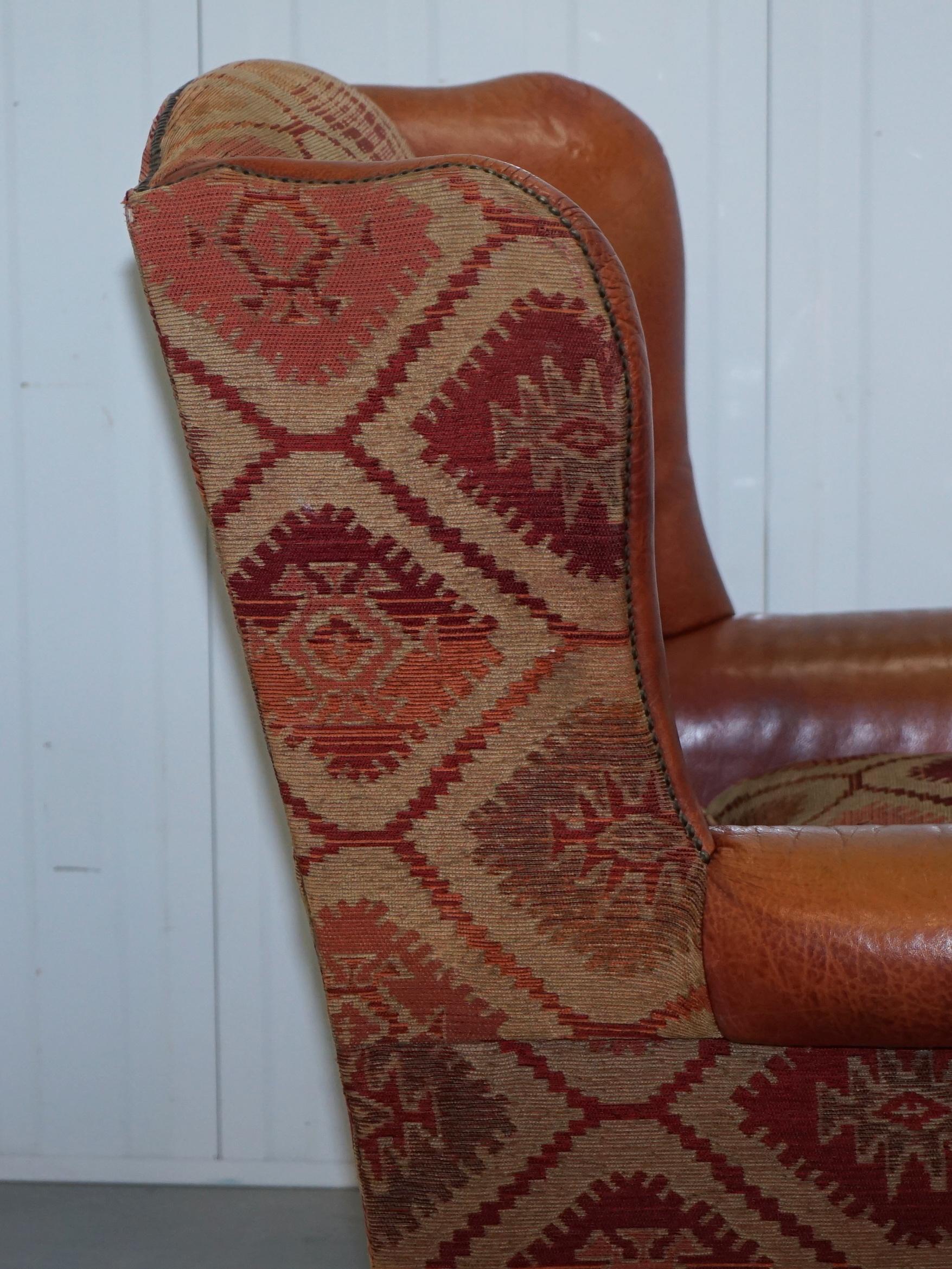Tetrad Eastwood Brown Leather and Kilim Upholstery Armchair Lovely 6