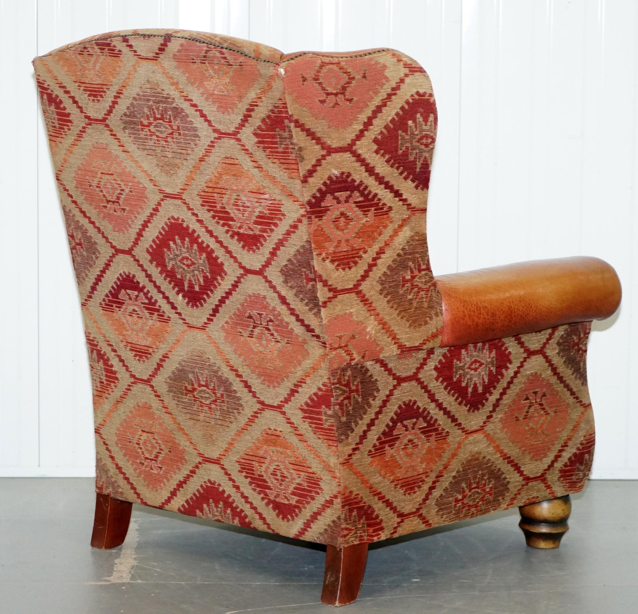 Tetrad Eastwood Brown Leather and Kilim Upholstery Armchair Lovely 7