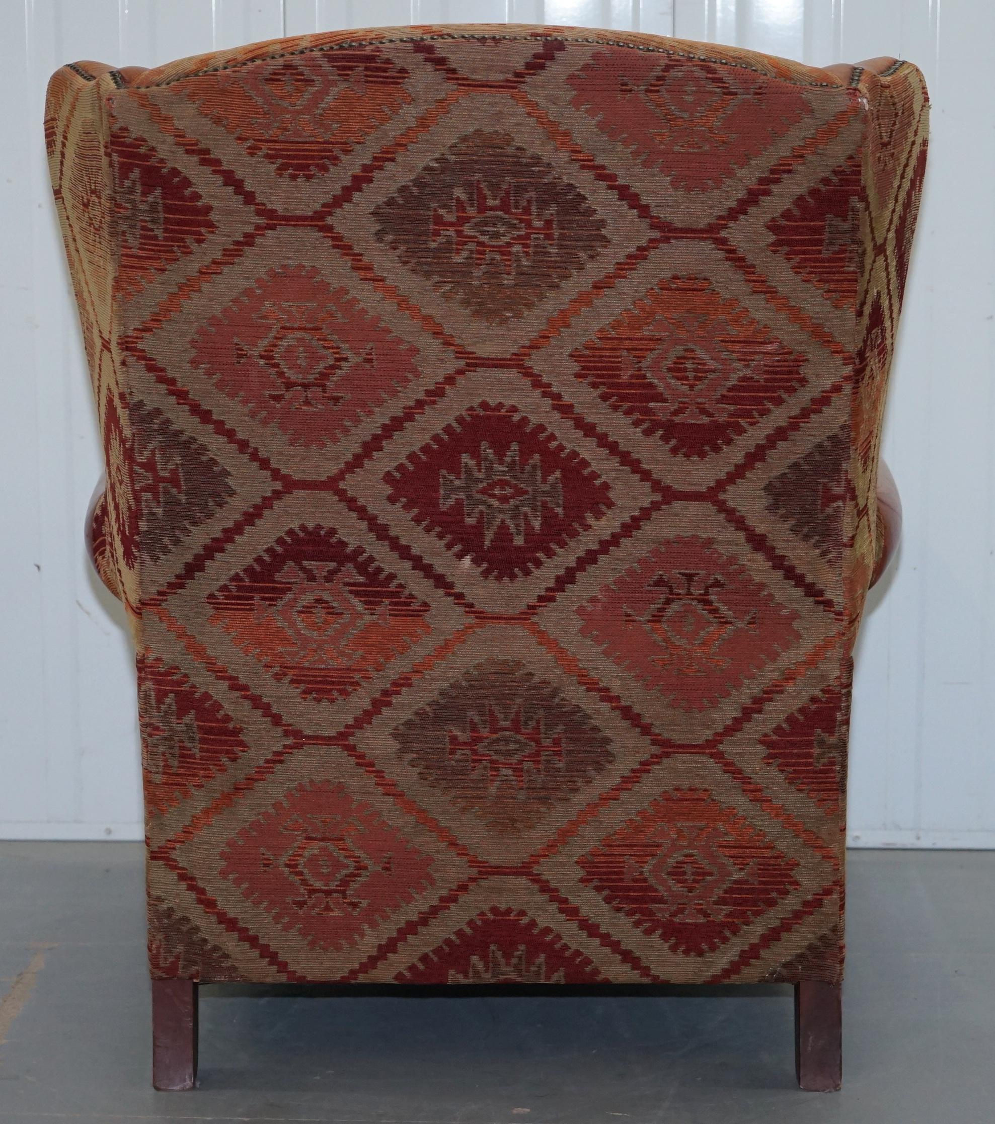 Tetrad Eastwood Brown Leather and Kilim Upholstery Armchair Lovely 8
