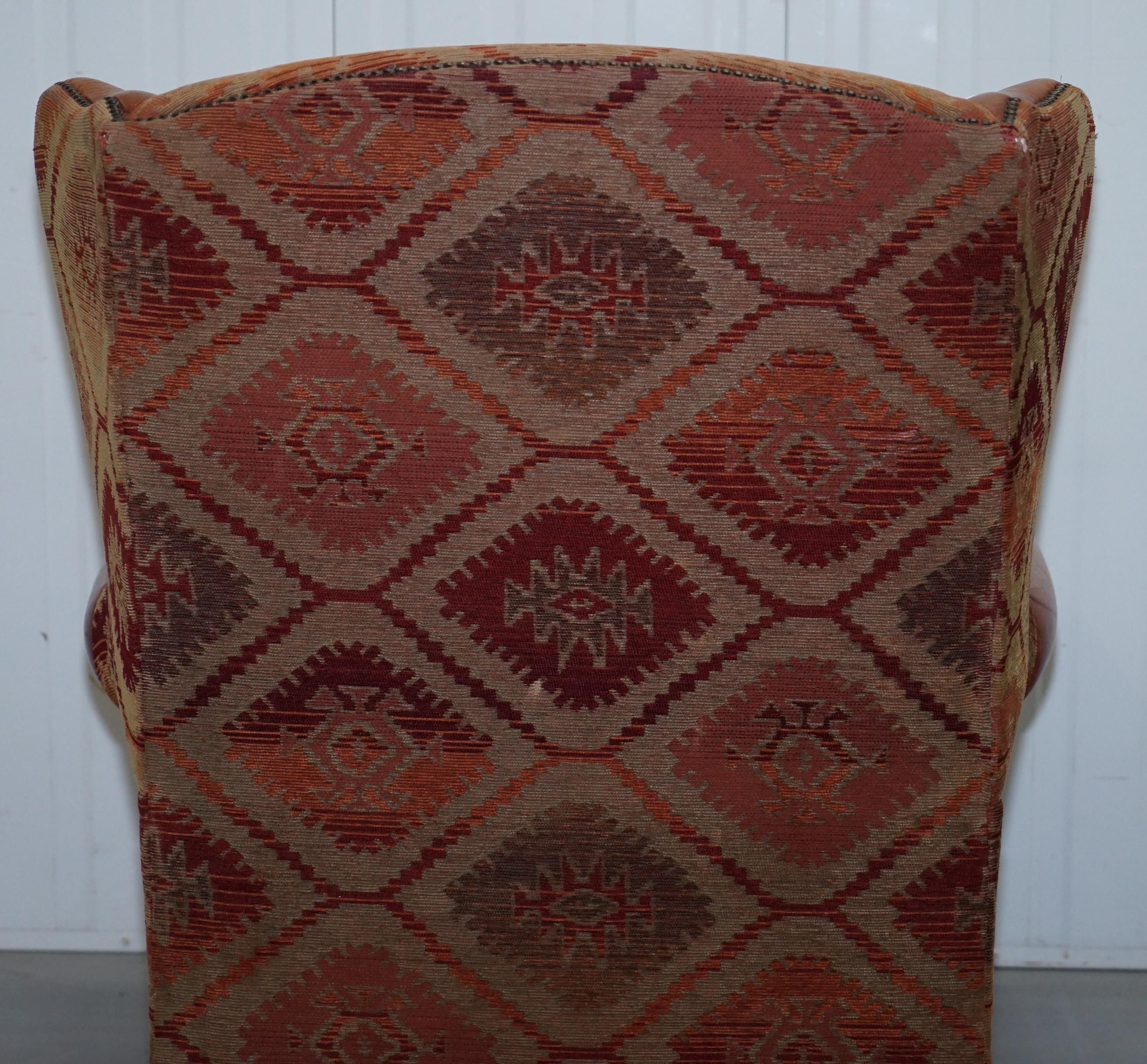 Tetrad Eastwood Brown Leather and Kilim Upholstery Armchair Lovely 9