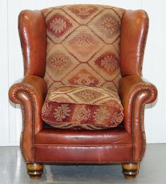 Tetrad Eastwood Brown Leather and Kilim Upholstery Armchair Lovely