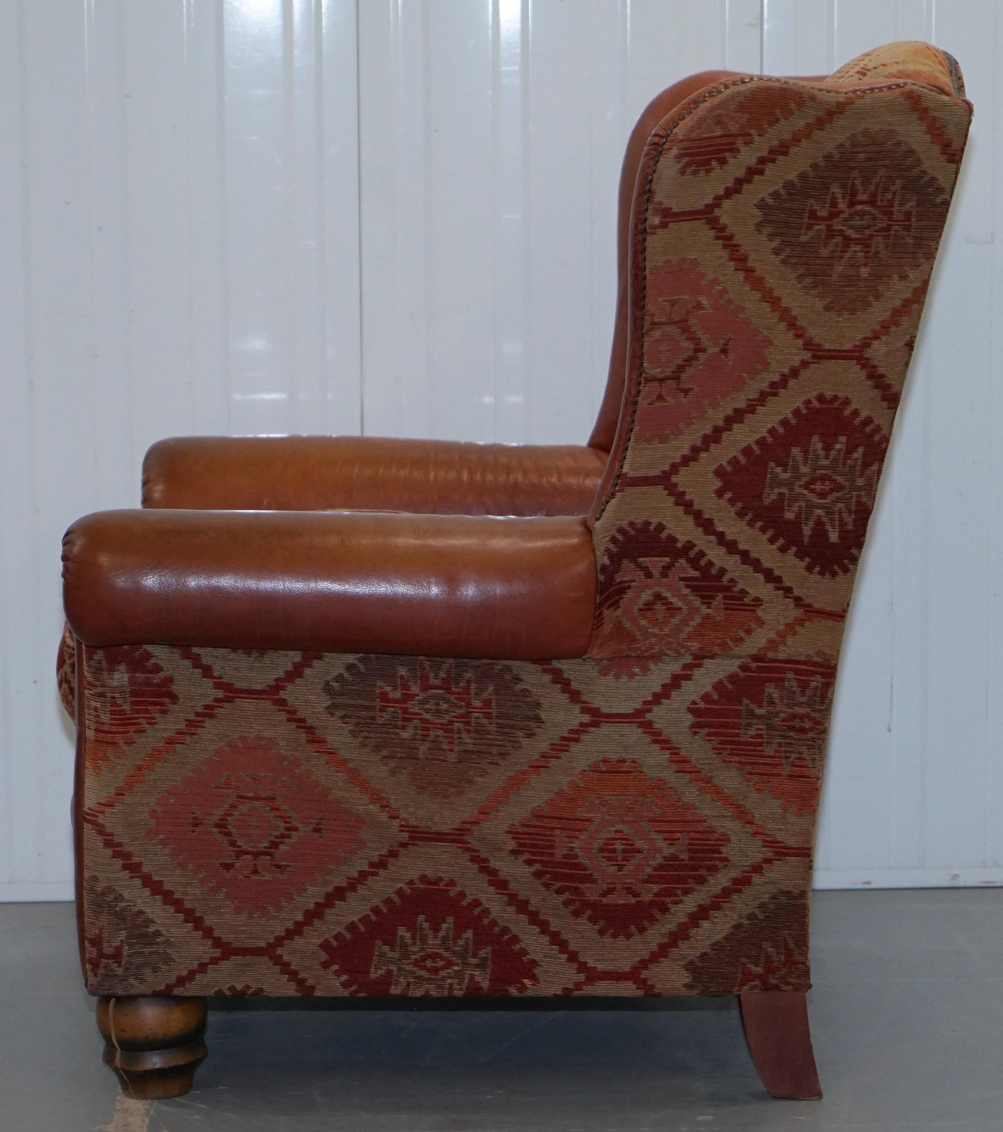 Tetrad Eastwood Brown Leather and Kilim Upholstery Armchair Lovely 11