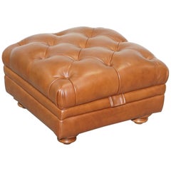 Vintage Tetrad England Brown Leather Chesterfield Footstool Ottoman Part of Full Suite