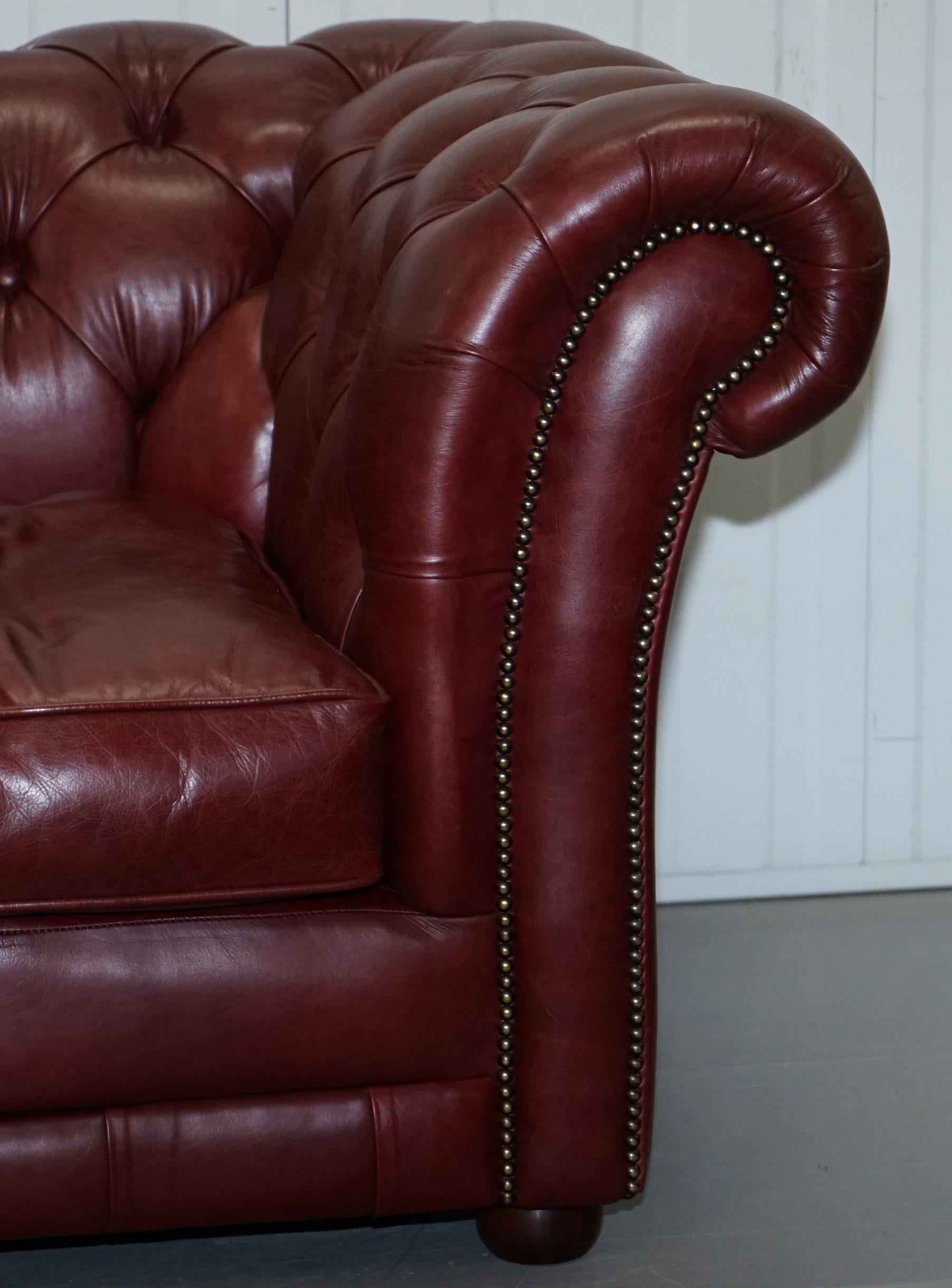  Tetrad England Reddish Brown Leather Chesterfield Sofa Part of Suite 3