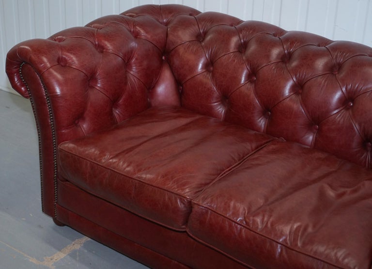 Tetrad England Reddish Brown Leather Chesterfield Sofa Part of Suite at