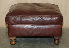 Tetrad England Reddish Brown Leather Square Footstool Feather Filled Cushion