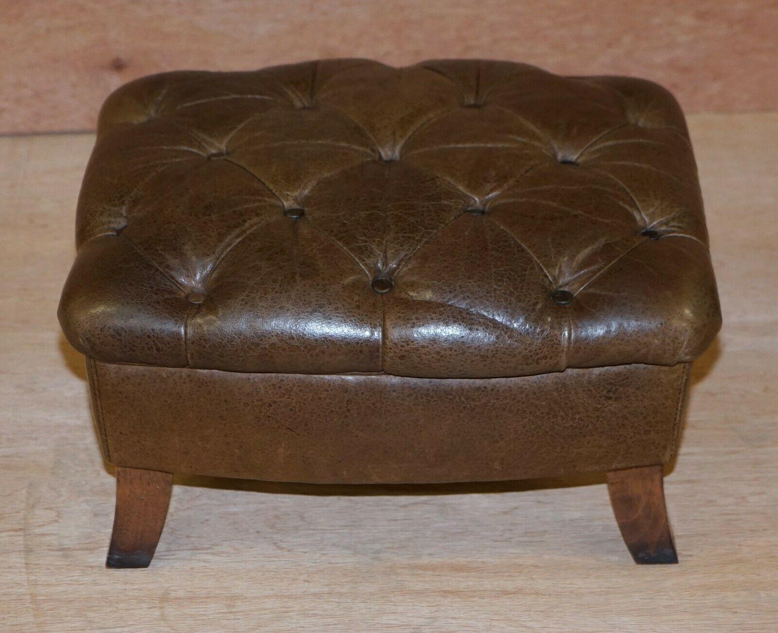 Tetrad Heritage Brown Leather Chesterfield Club Armchair & Matching Footstool 6