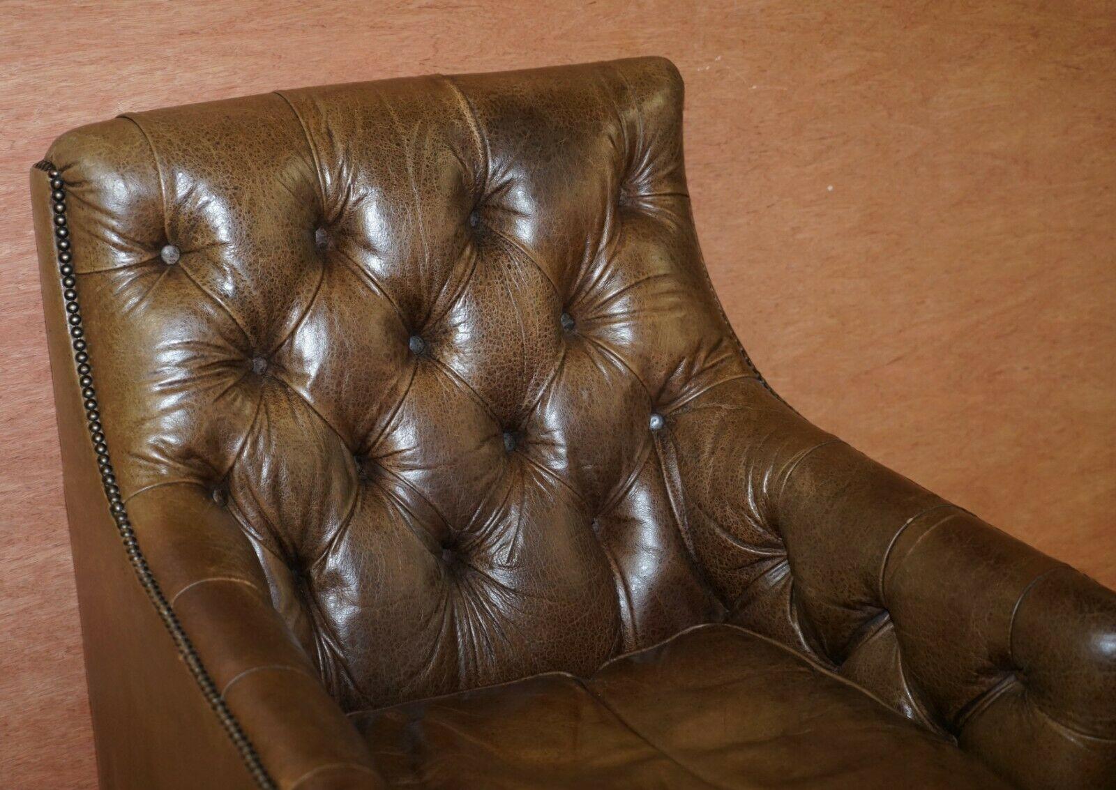 20th Century Tetrad Heritage Brown Leather Chesterfield Club Armchair & Matching Footstool
