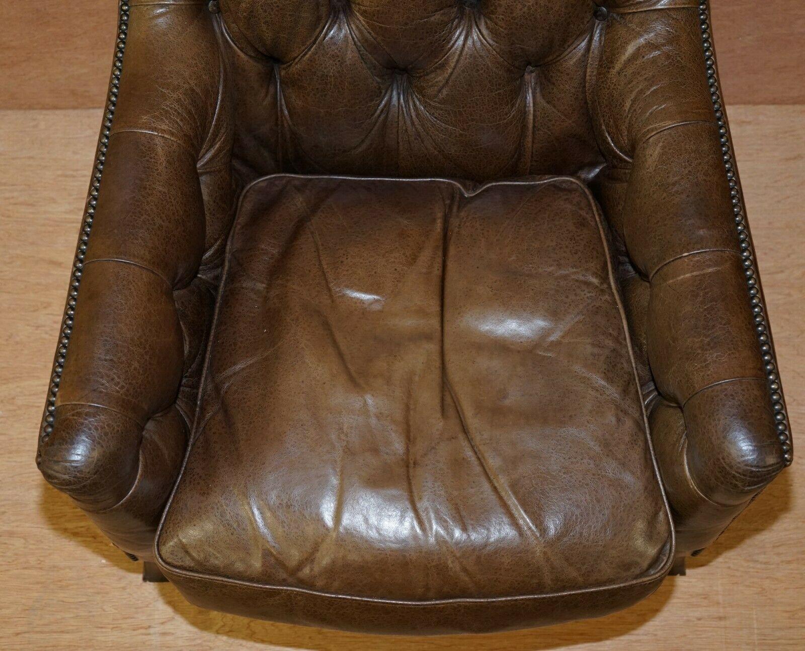 Tetrad Heritage Brown Leather Chesterfield Club Armchair & Matching Footstool 2