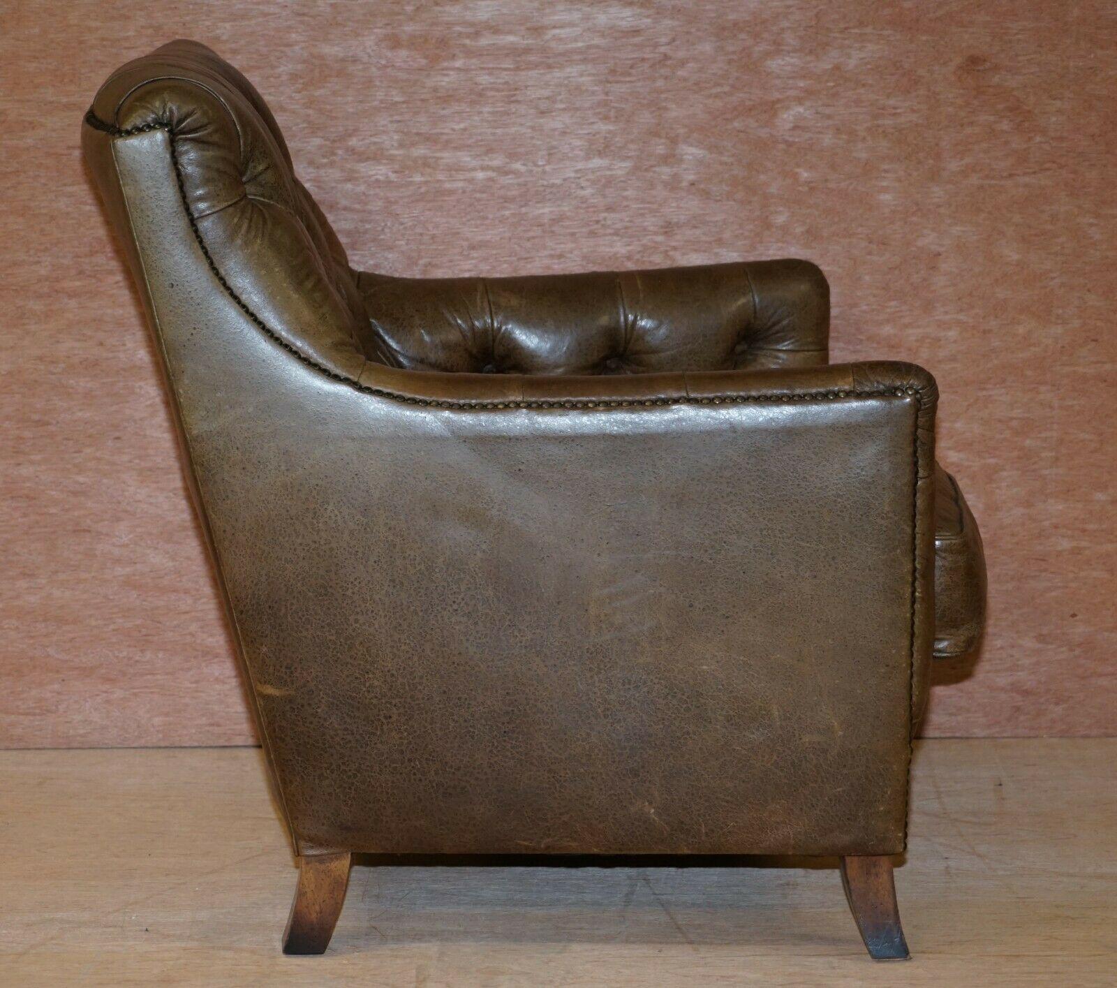 Tetrad Heritage Brown Leather Chesterfield Club Armchair & Matching Footstool 3