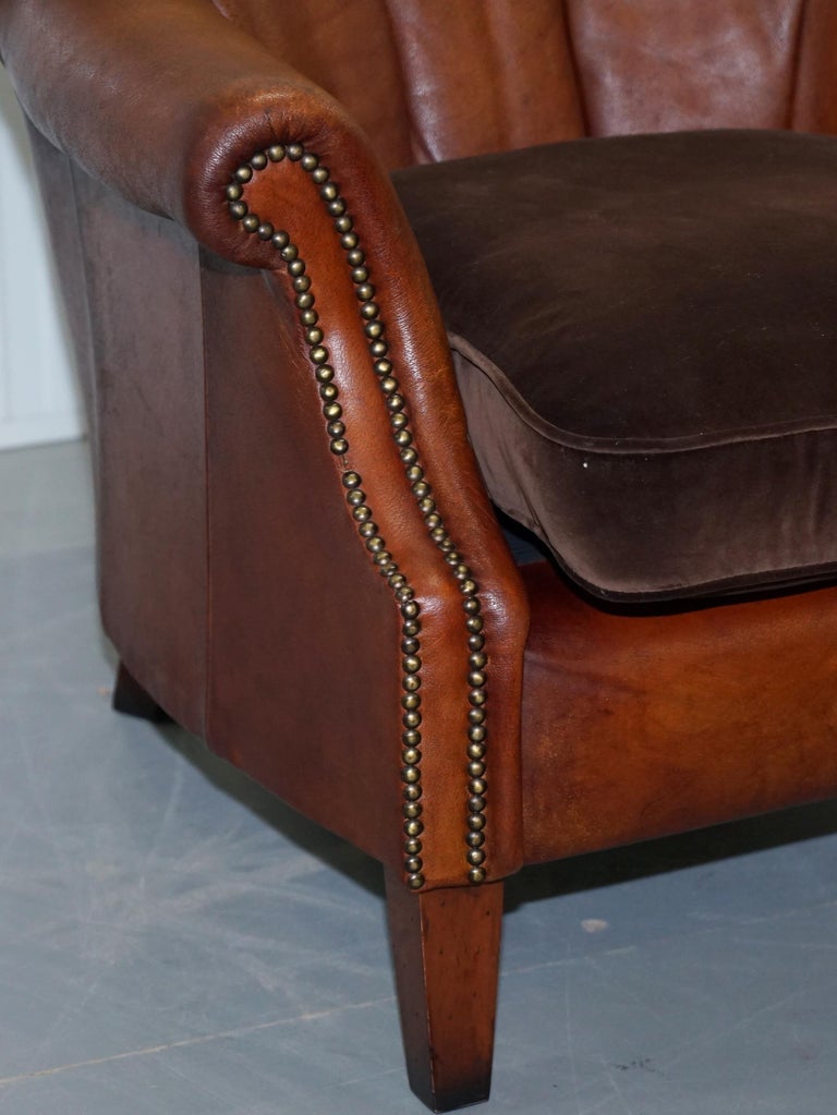 Tetrad John Lewis Blenheim Brown Leather Shell Back Armchair Feather