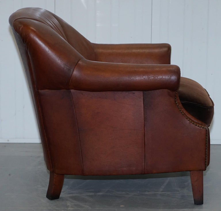 Tetrad John Lewis Blenheim Brown Leather Shell Back Armchair Feather