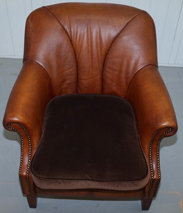 Tetrad John Lewis Blenheim Brown Leather Shell Back Armchair Feather