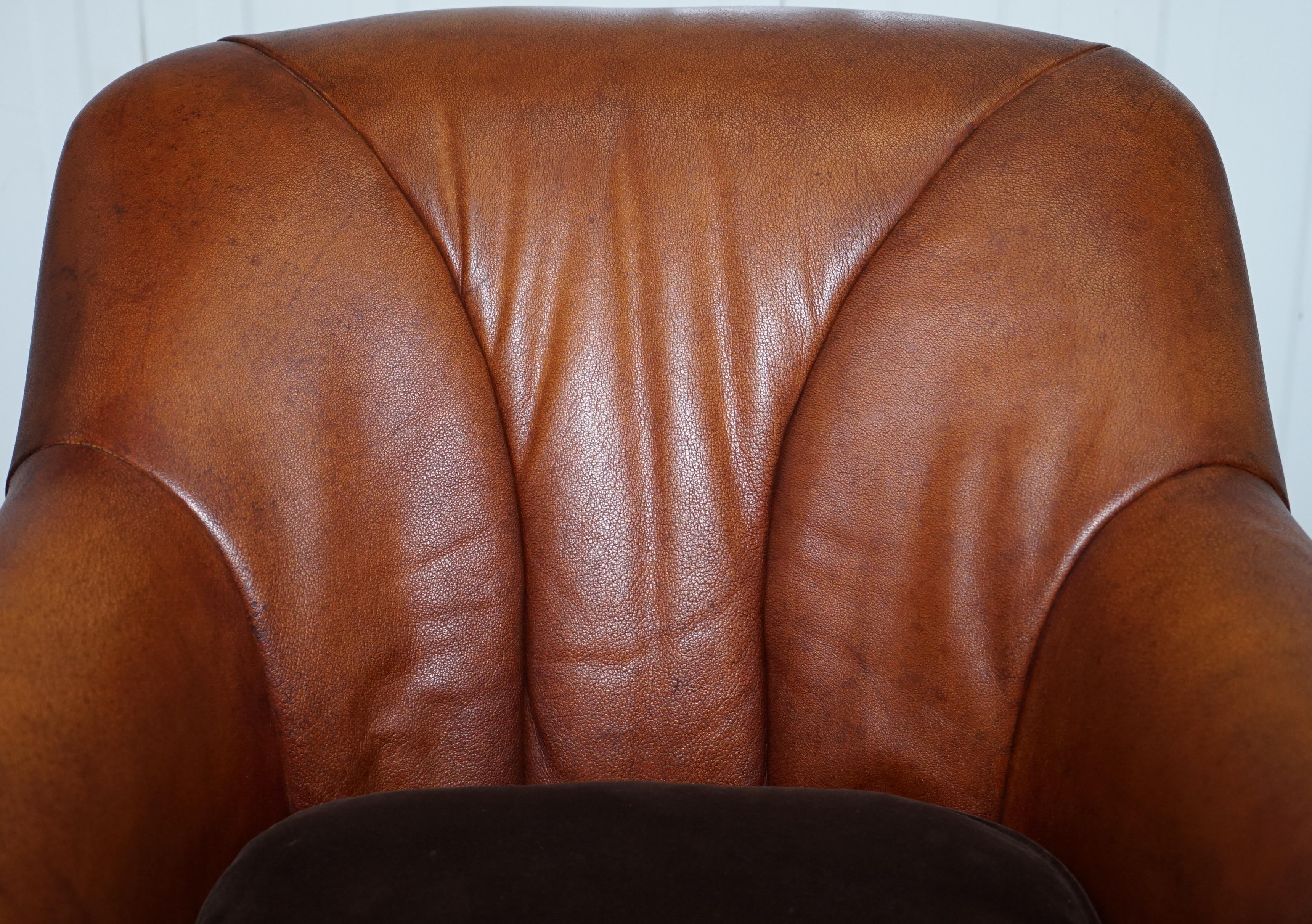 Modern Tetrad John Lewis Blenheim Brown Leather Shell Back Armchair Feather Cushion