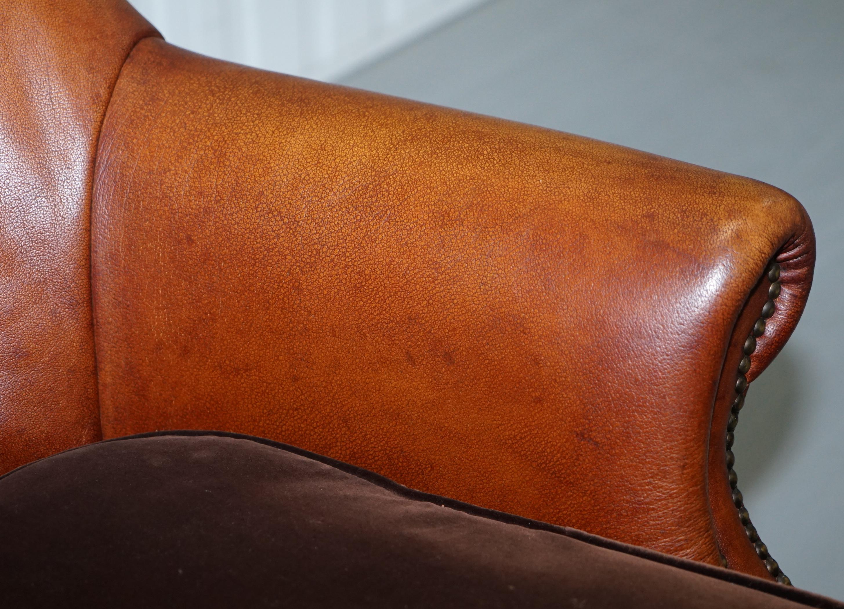 Hand-Crafted Tetrad John Lewis Blenheim Brown Leather Shell Back Armchair Feather Cushion