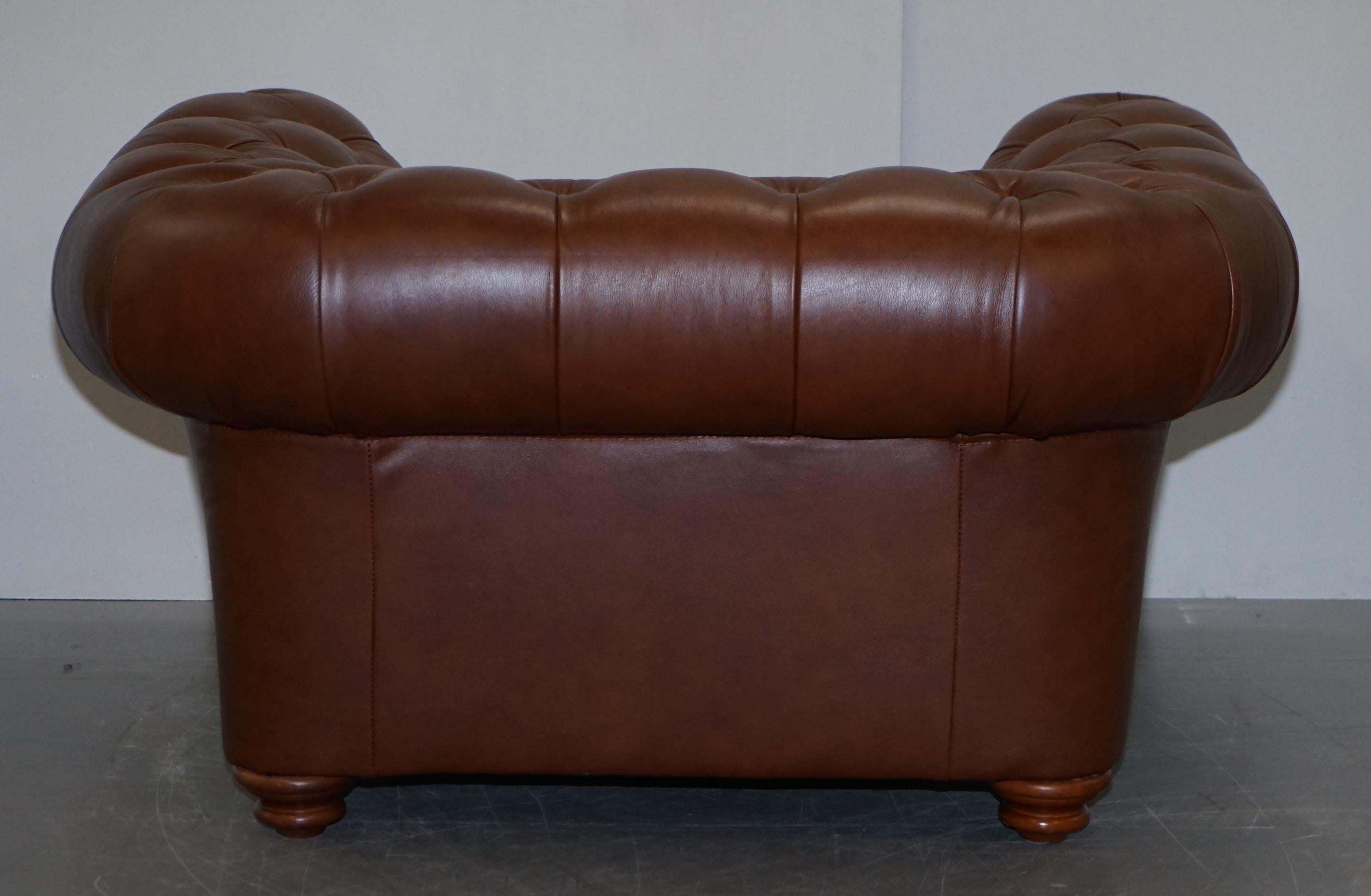 Tetrad Made in England Brown Leather Chesterfield Armchair Part of Full Suite For Sale 3