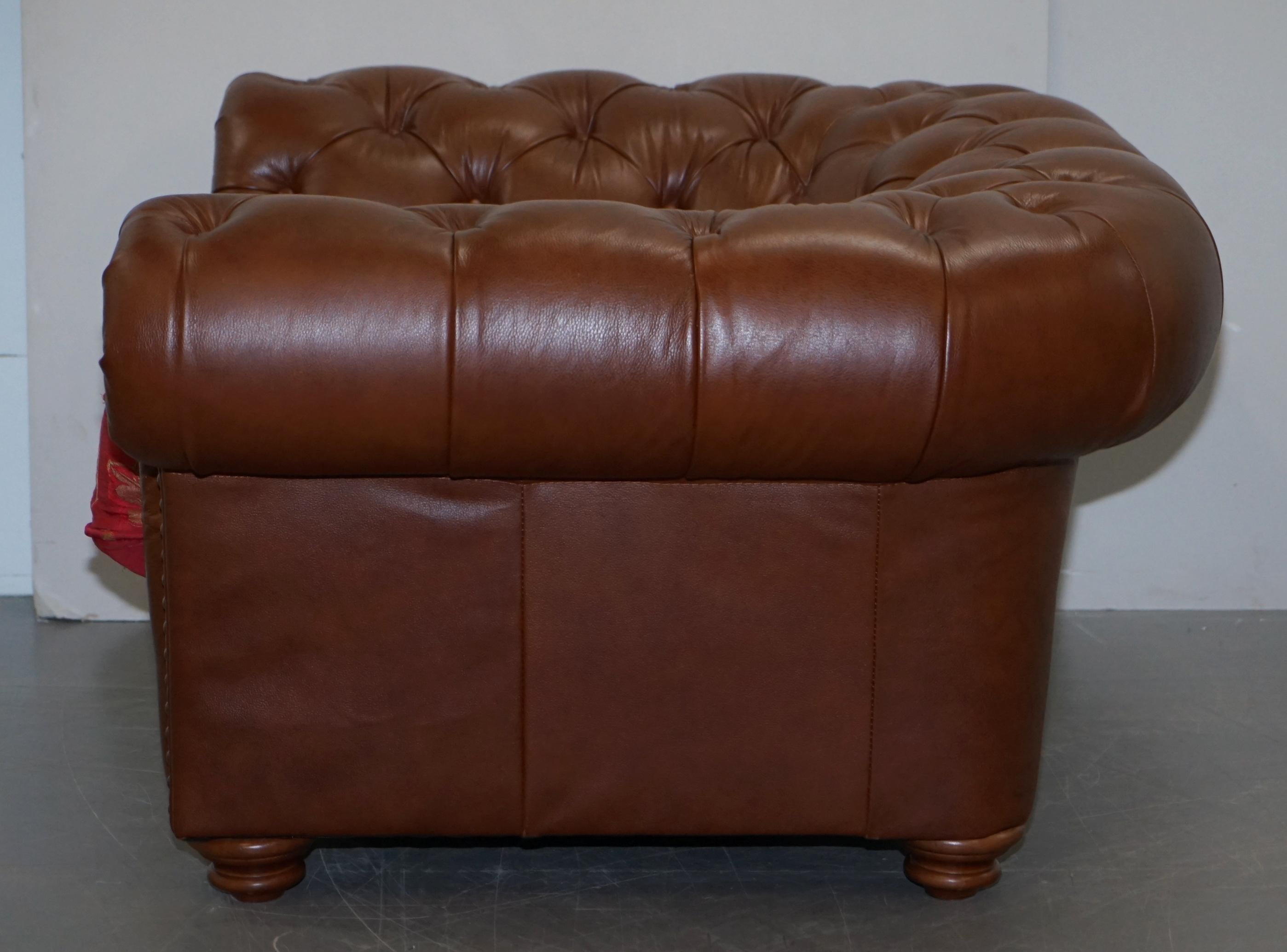 Tetrad Made in England Brown Leather Chesterfield Armchair Part of Full Suite For Sale 4