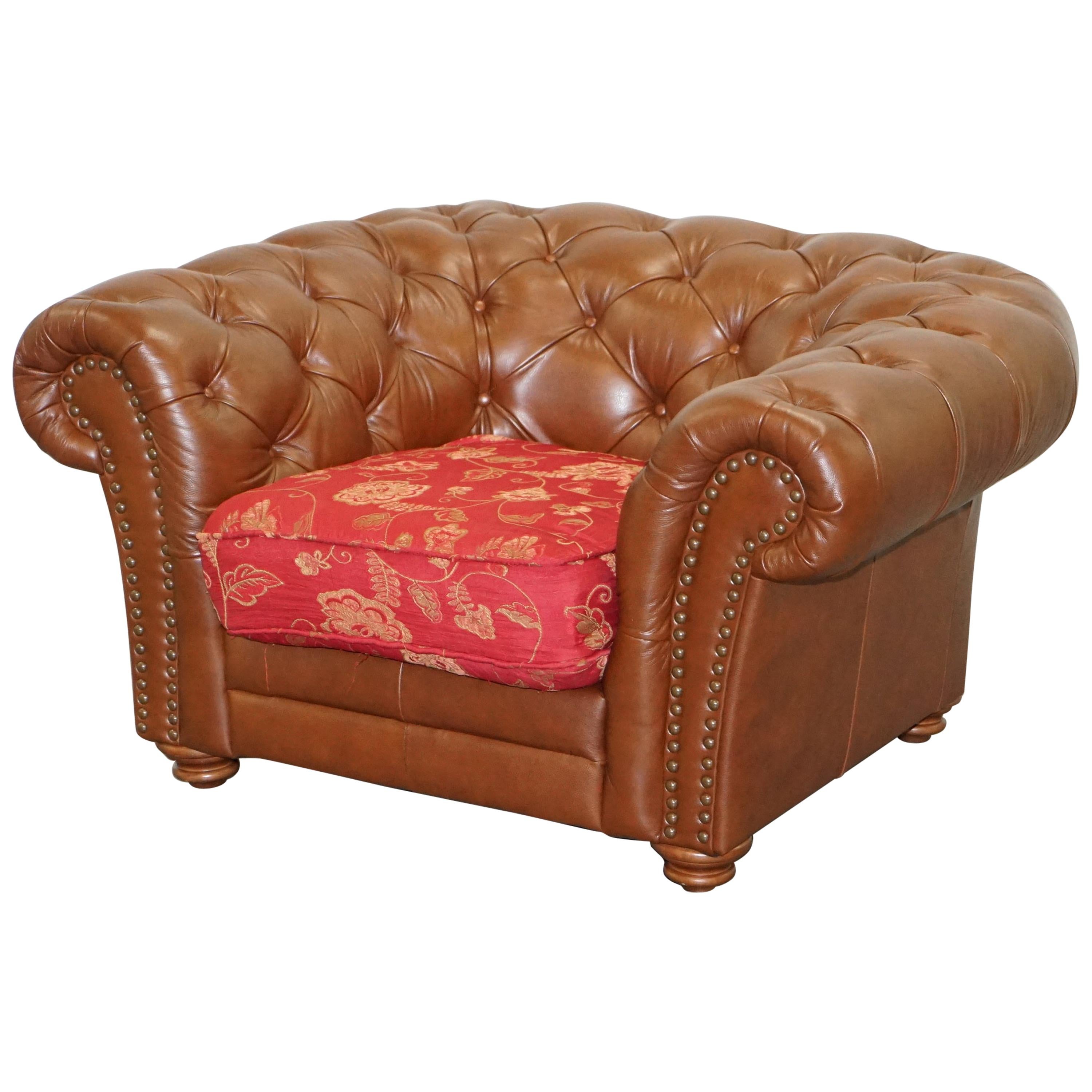 Tetrad Made in England Brown Leather Chesterfield Armchair Part of Full Suite For Sale