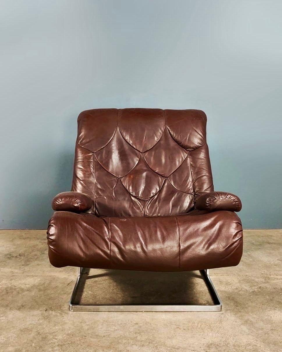 Mid-Century Modern Tetrad Nucleus Brown Armchair Leather Chairs Sofa Mid Century Vintage Retro MCM For Sale