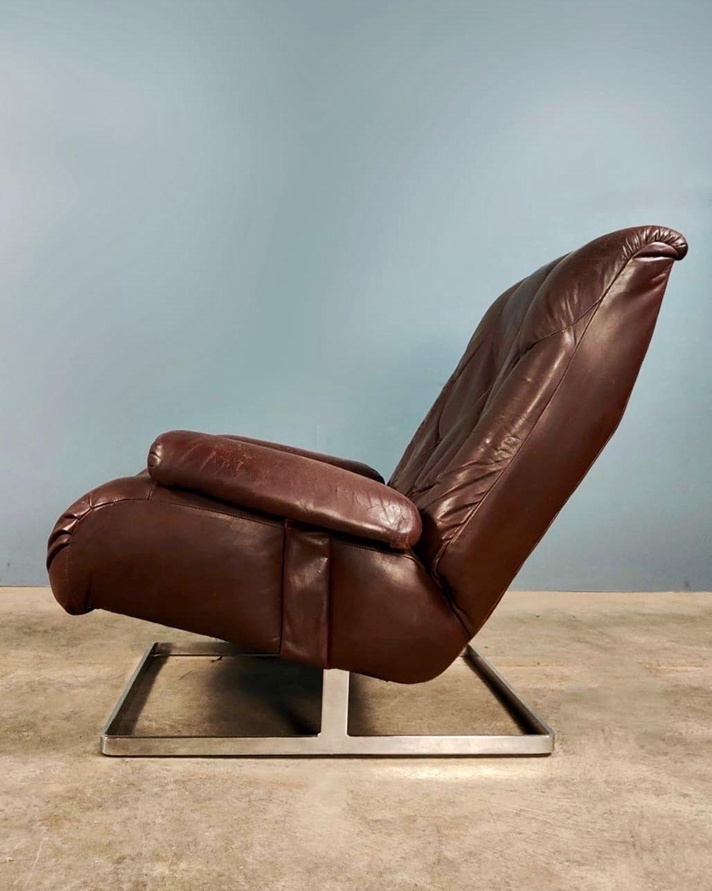 British Tetrad Nucleus Brown Armchair Leather Chairs Sofa Mid Century Vintage Retro MCM