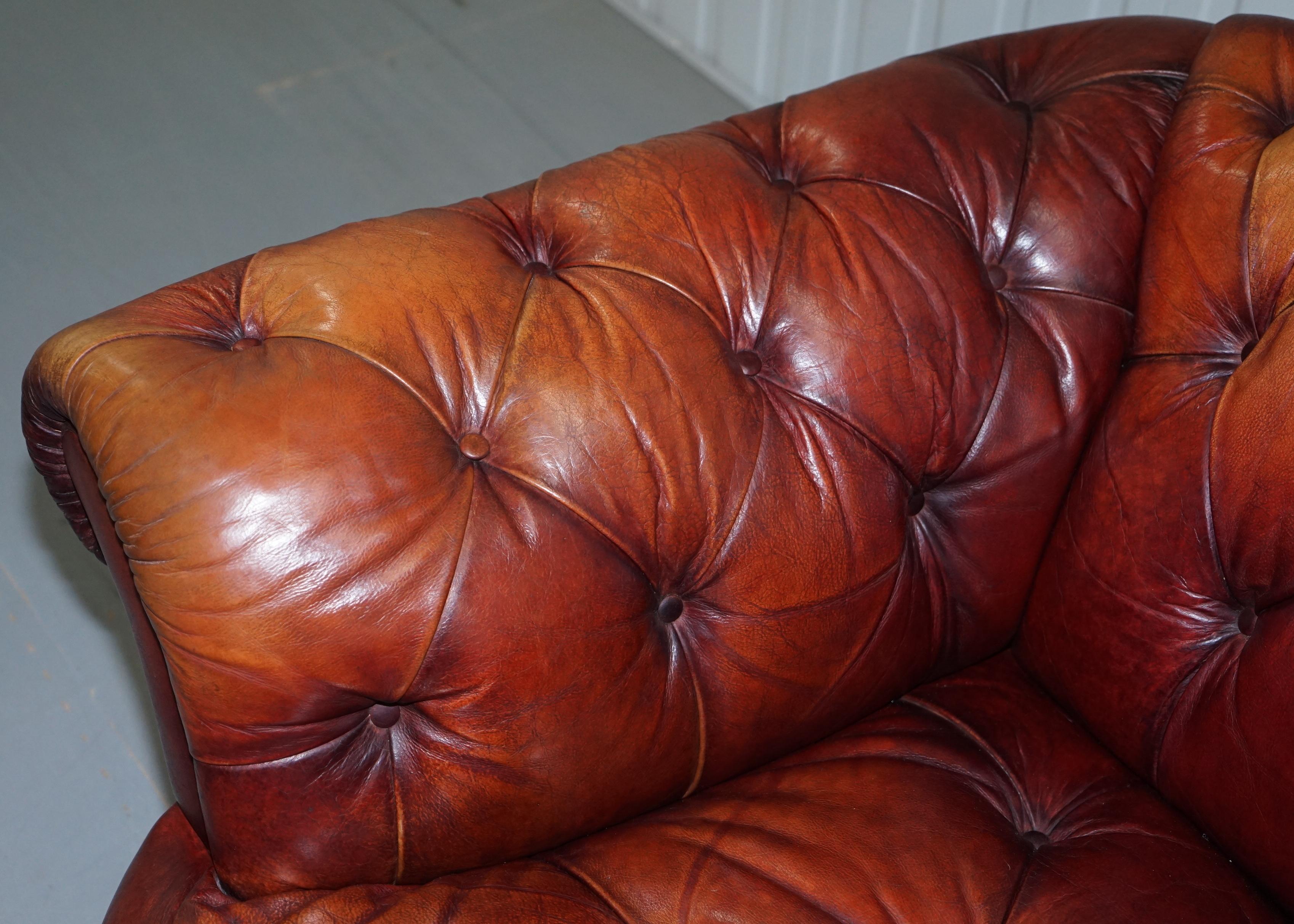 Modern Tetrad Oskar Chesterfield Vintage Brown Leather Armchair Part of Suite