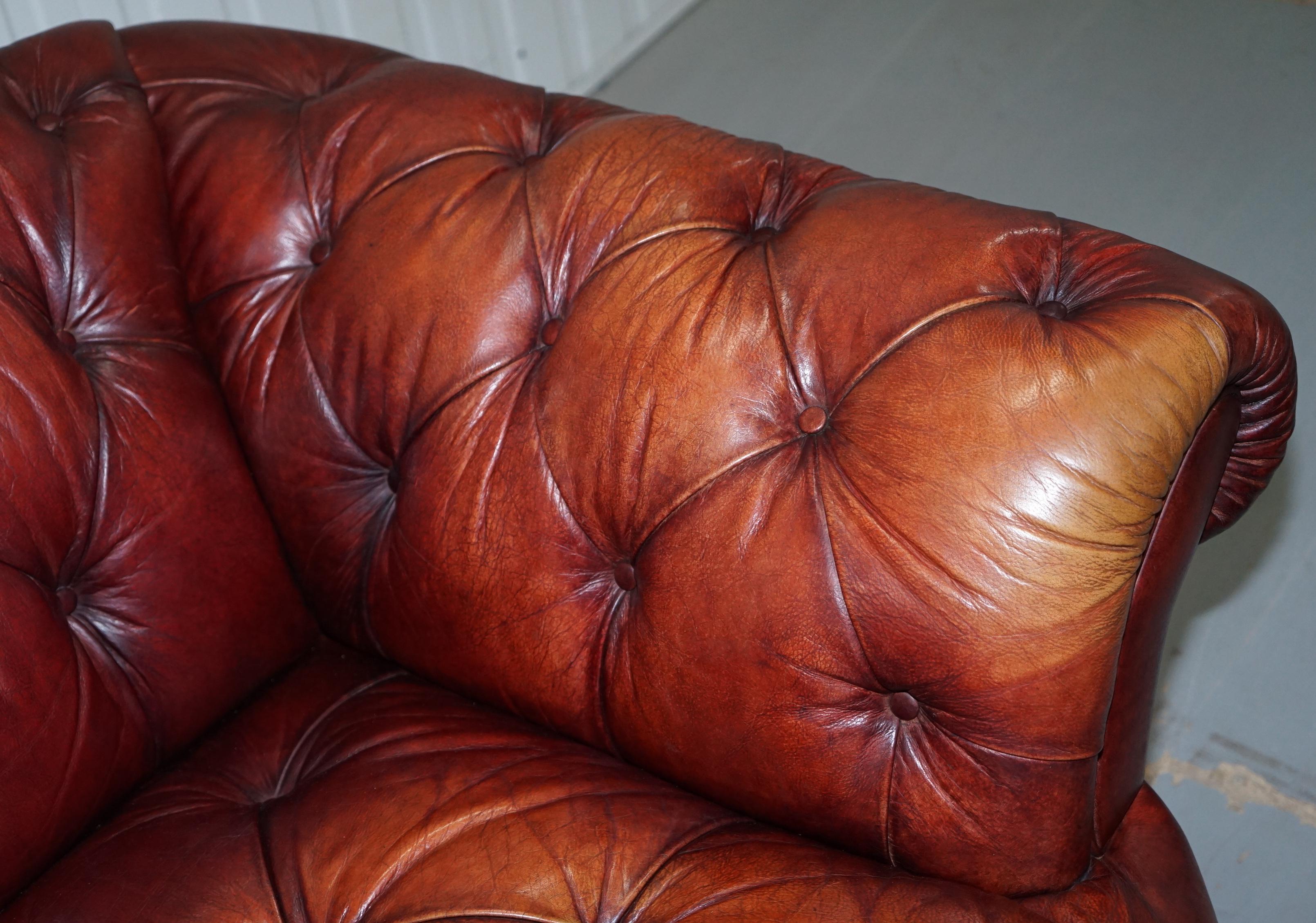 English Tetrad Oskar Chesterfield Vintage Brown Leather Armchair Part of Suite