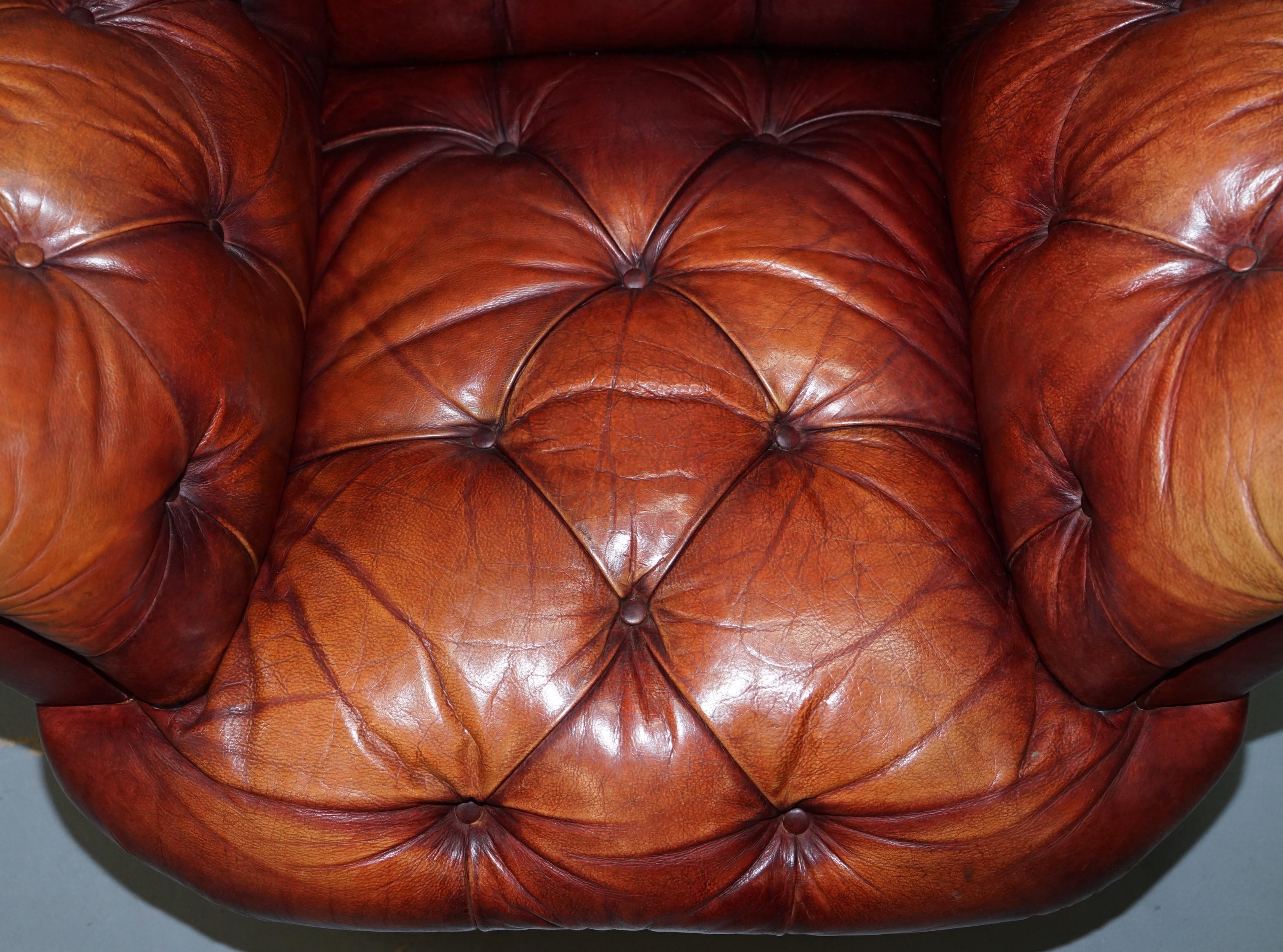 Hand-Crafted Tetrad Oskar Chesterfield Vintage Brown Leather Armchair Part of Suite
