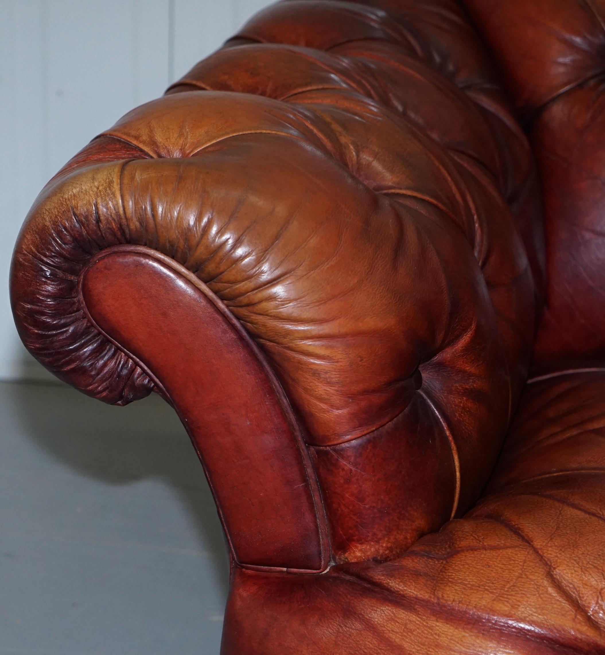 Contemporary Tetrad Oskar Chesterfield Vintage Brown Leather Armchair Part of Suite