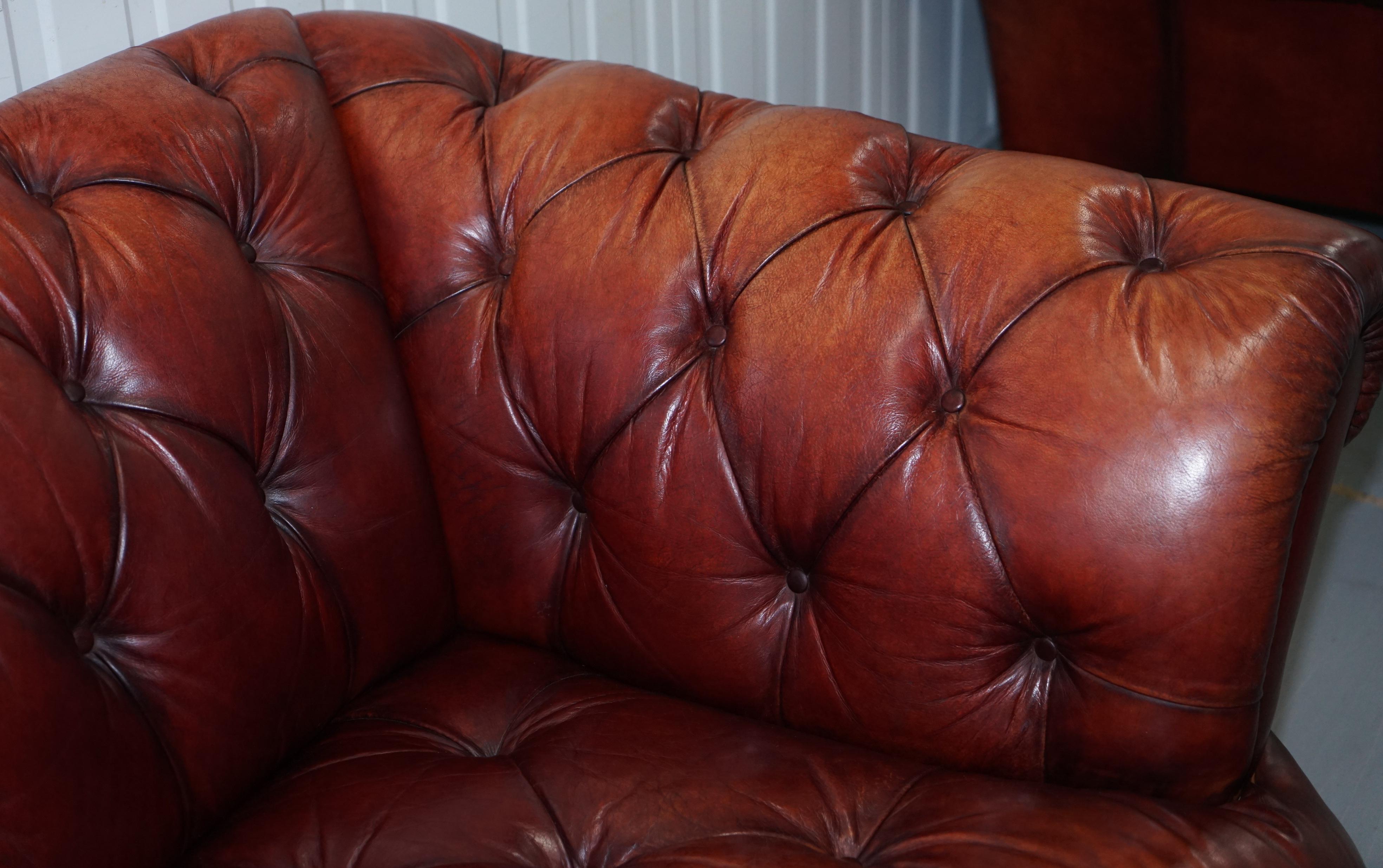 Hand-Crafted Tetrad Oskar Chesterfield Vintage Brown Leather Sofa Part of a Suite
