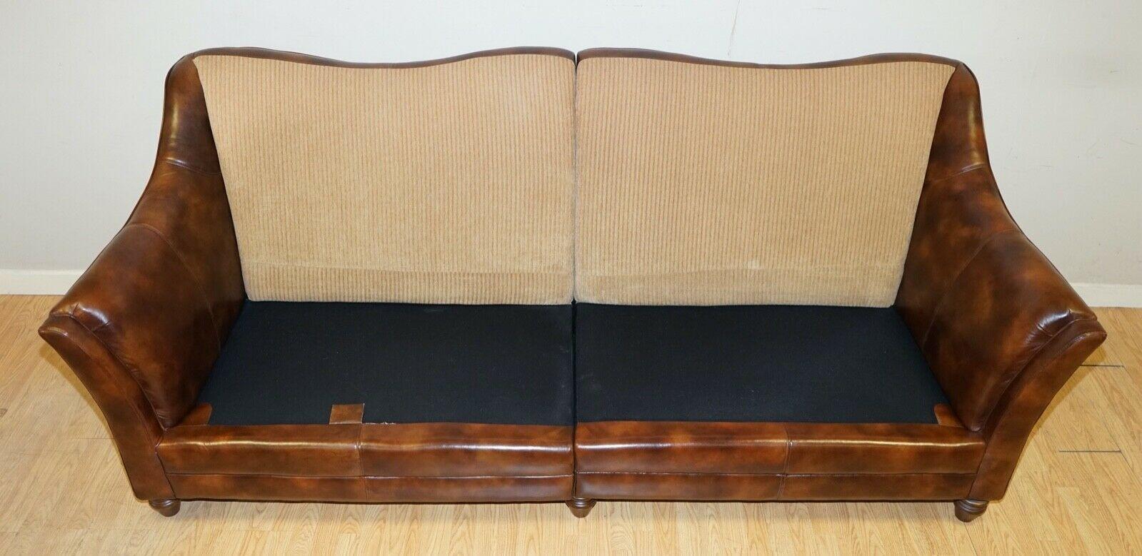 Tetrad Style Leather and Fabric Sofa with New Duck Down Feather Scatter Pillows 3