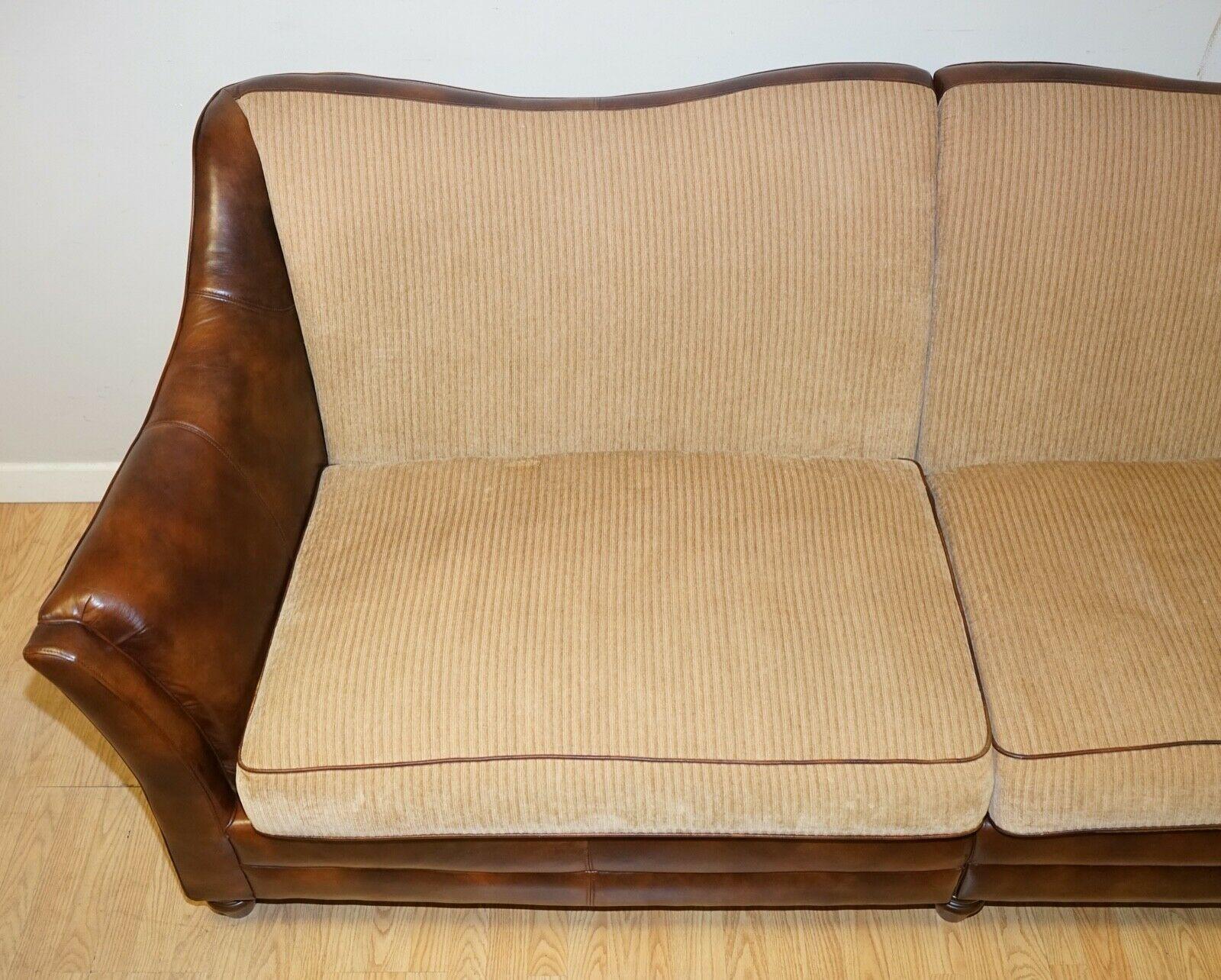 British Tetrad Style Leather and Fabric Sofa with New Duck Down Feather Scatter Pillows