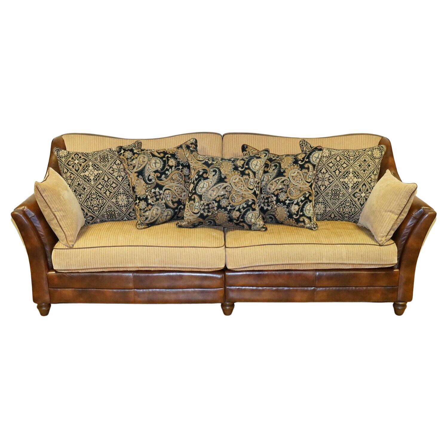 Tetrad Style Leather and Fabric Sofa with New Duck Down Feather Scatter Pillows
