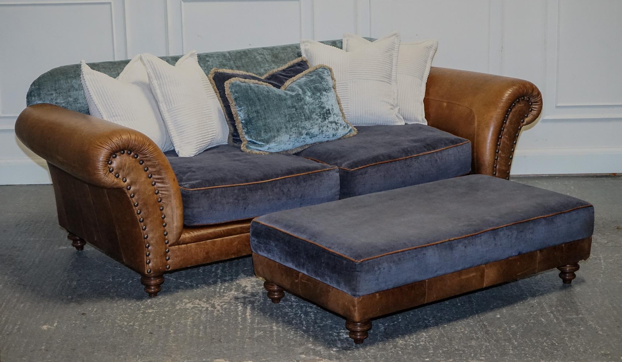 Hand-Crafted TETRAD WESTWOOD LEATHER & FABRIC THREE TO FOUR SEATER SOFA WITH SCATTER CUSHiONS