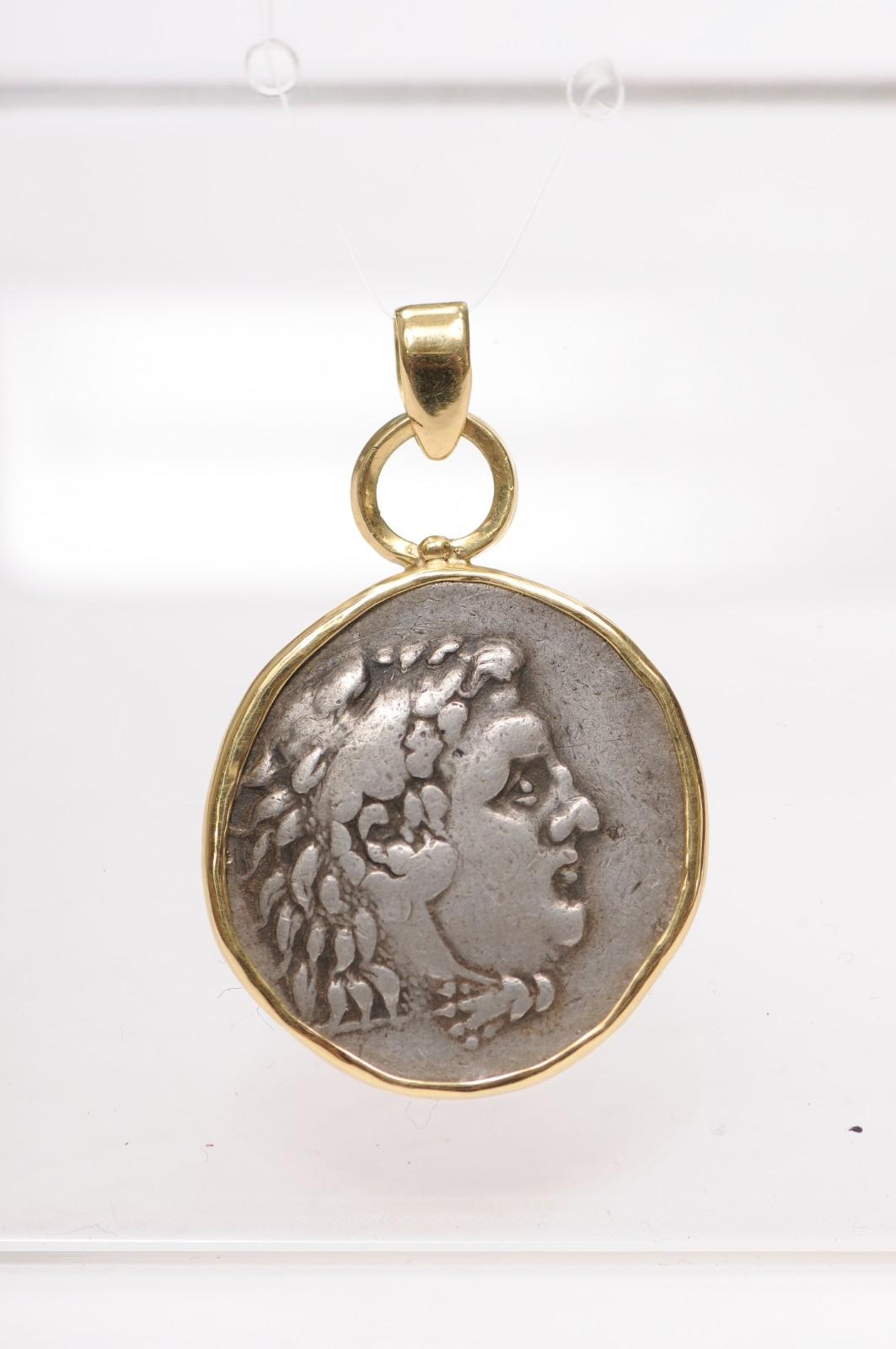 Greco classico Ciondolo tetradramma [moneta] di Ercole e Zeus con 18 carati in vendita