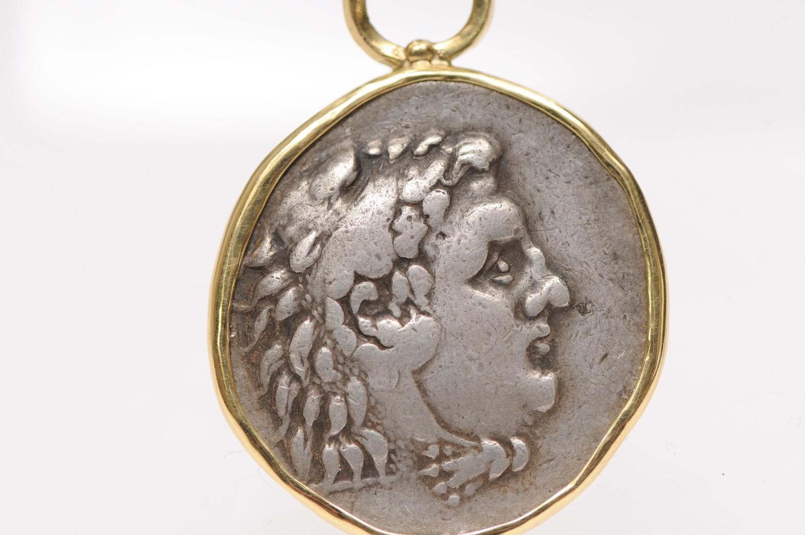 da uomo o donna Ciondolo tetradramma [moneta] di Ercole e Zeus con 18 carati in vendita