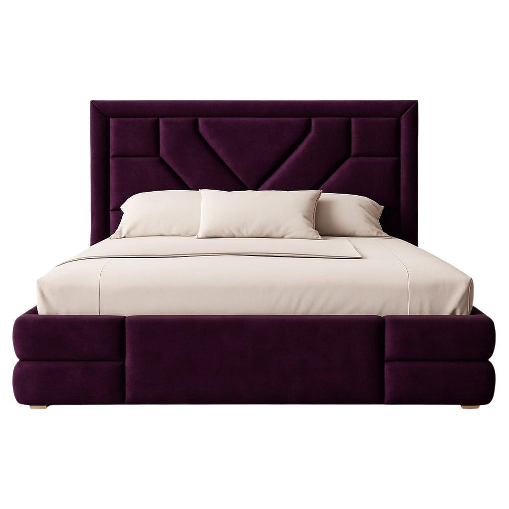 Lit Tetris, California King-Size w Geometric Headboard In Velvet