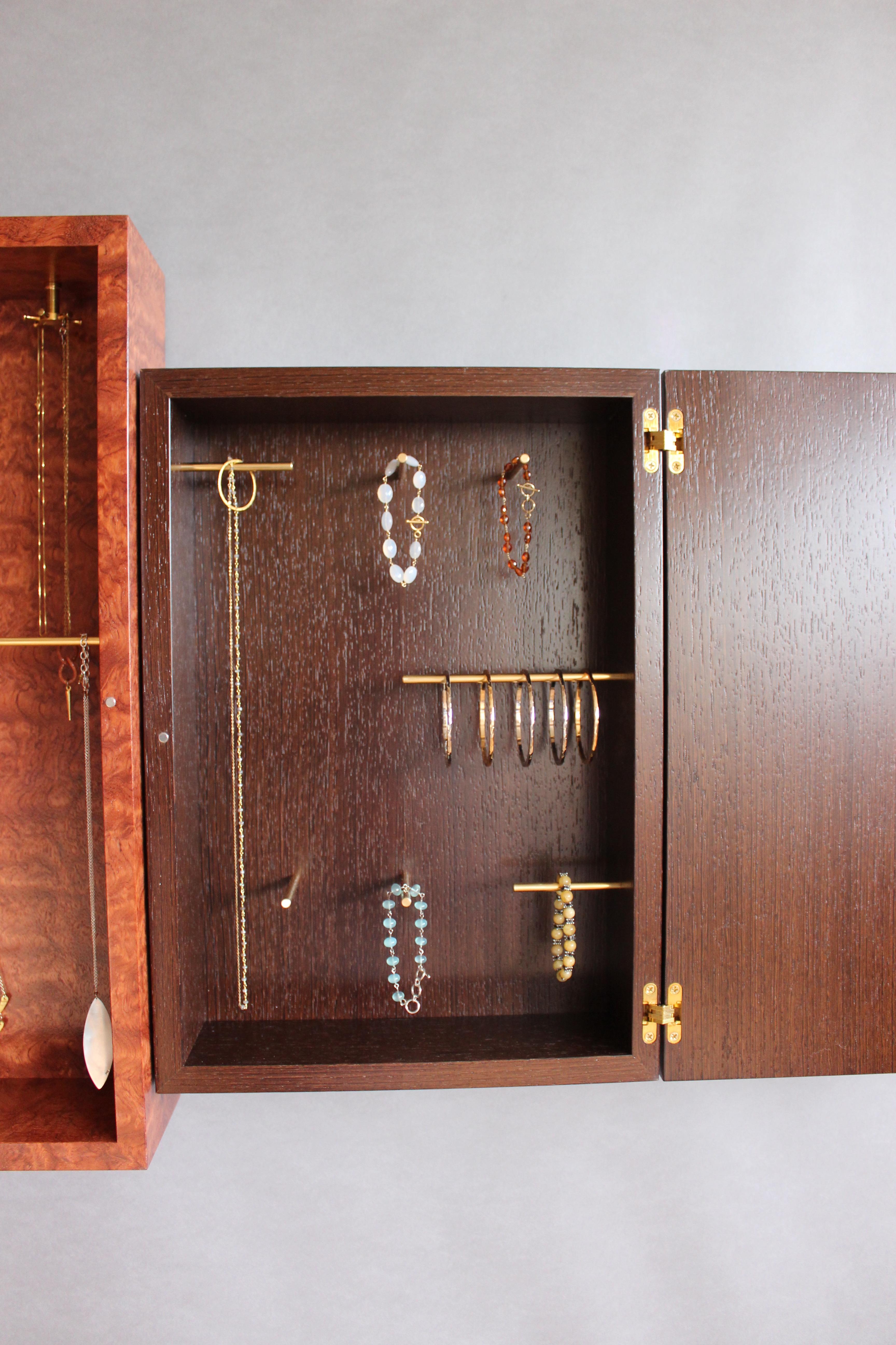 Tetris Jewelry case III shown in quilted bubinga, wenge, & brass by Adam Bentz  For Sale 2